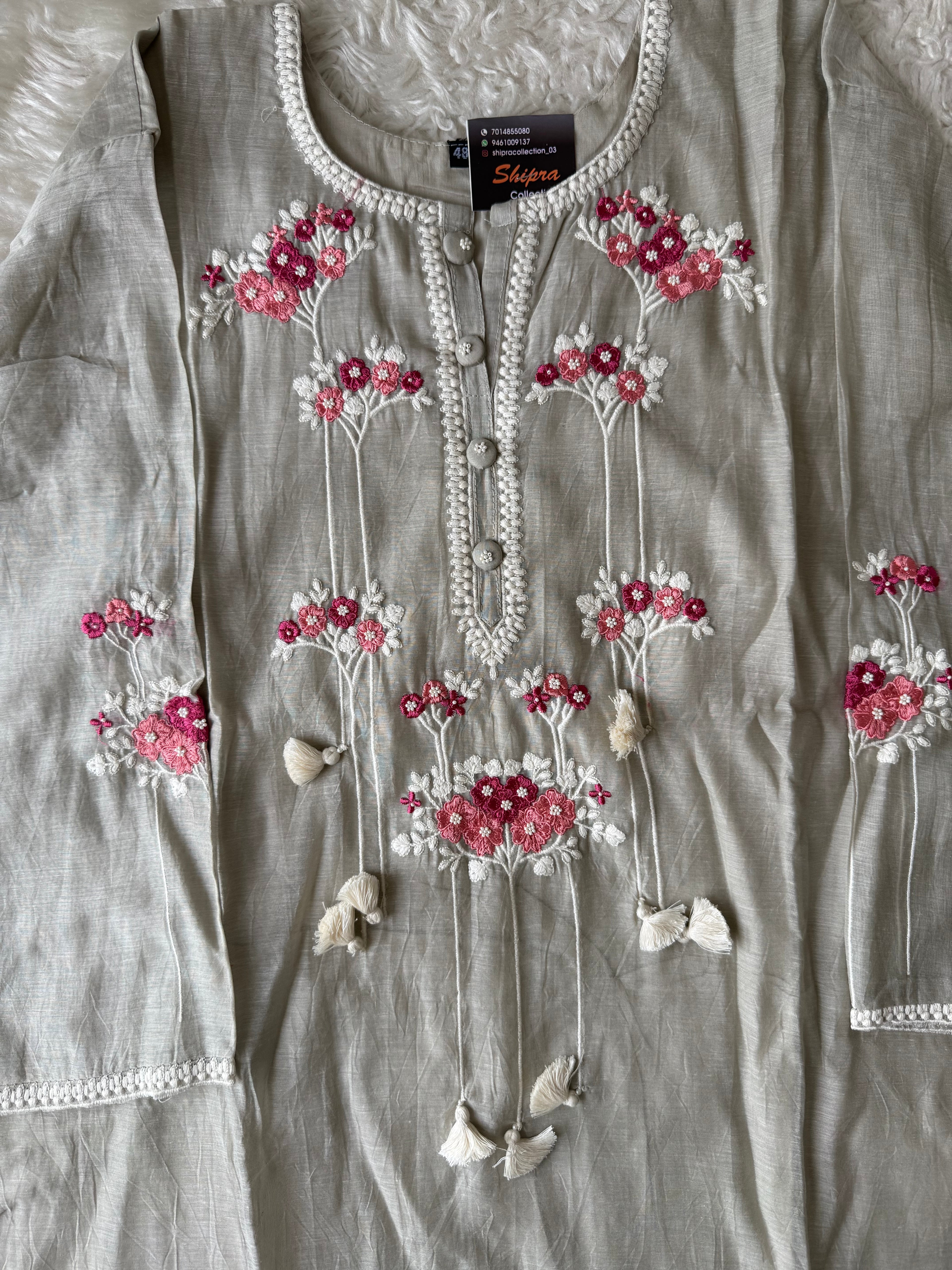 “Plus Size” Mul Chanderi Kurti Pant Dupatta Set
