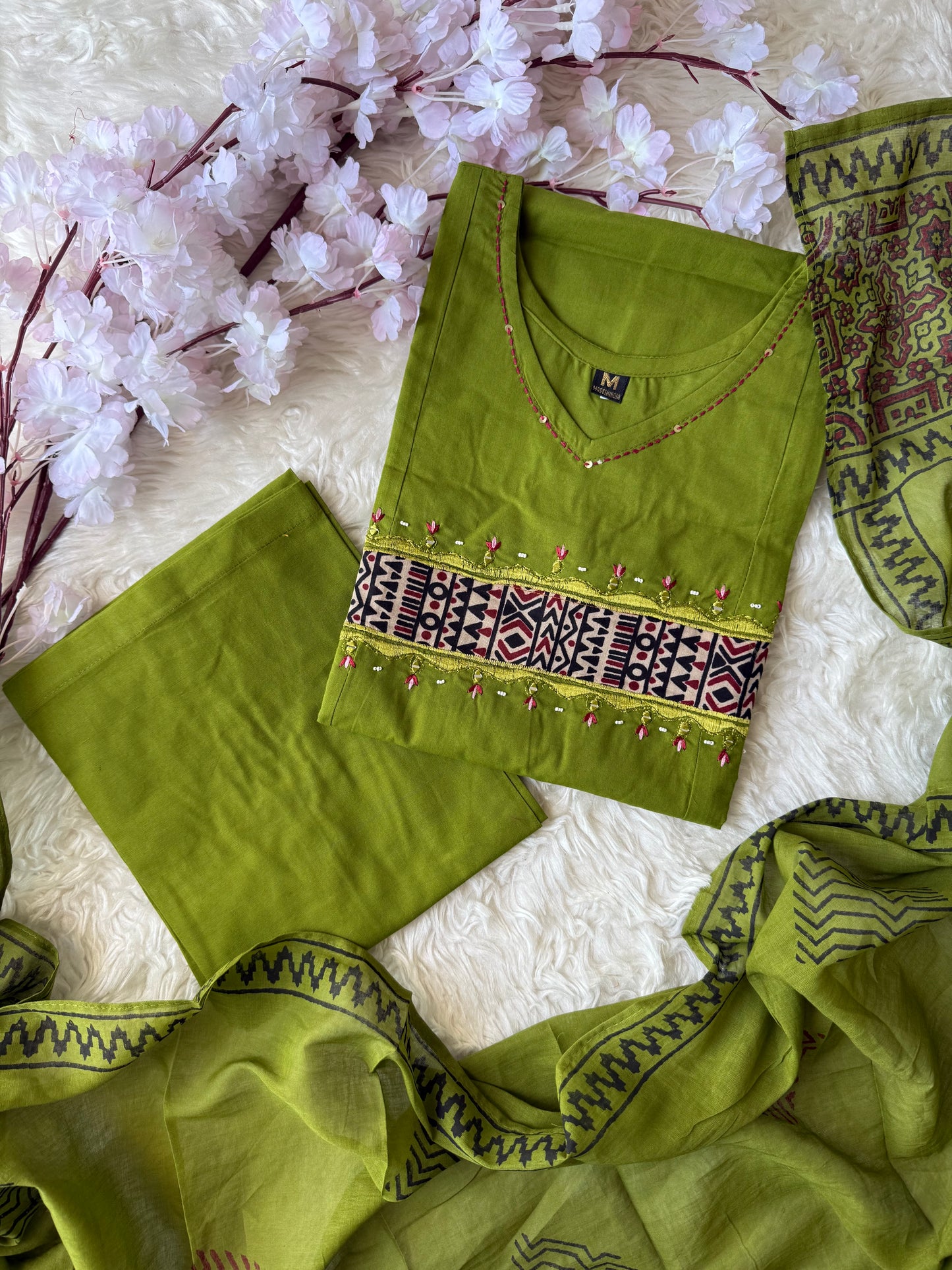 Pure Cotton Aline Kurti Plazo Dupatta Set