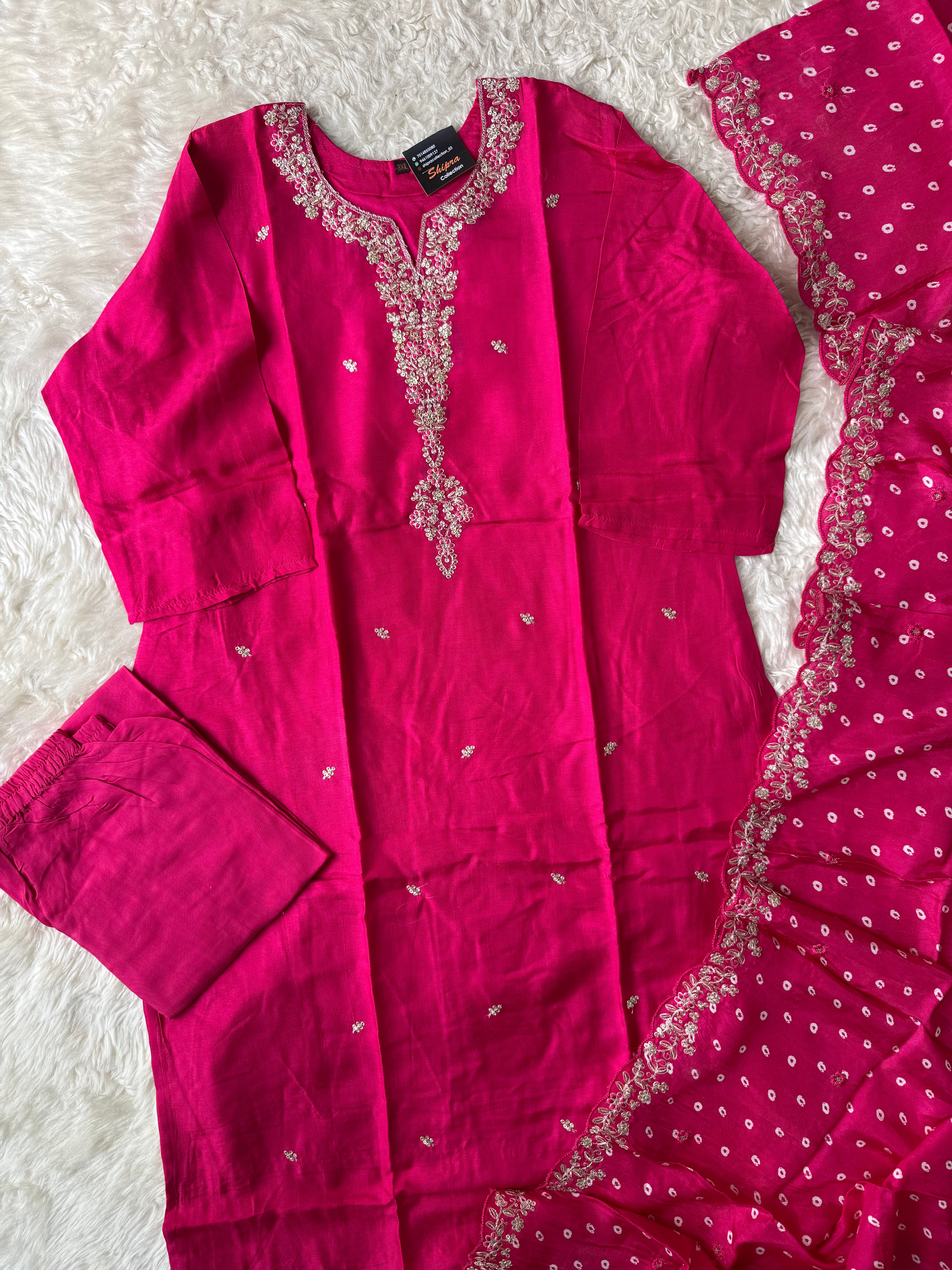 “Plus Size” Russian Silk Kurti Plazo Dupatta Set