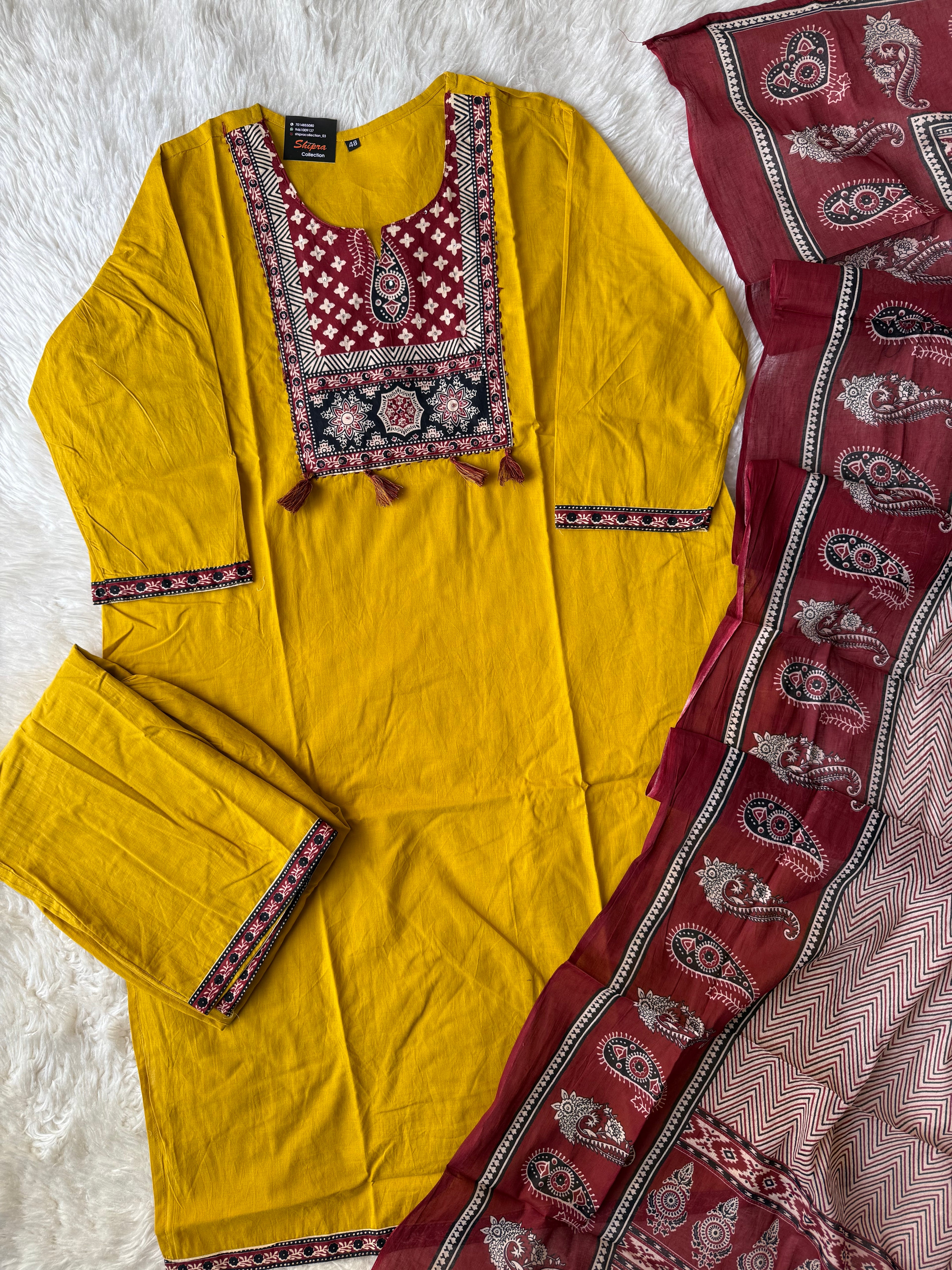 Pure Cotton Kurti Pant Dupatta Set