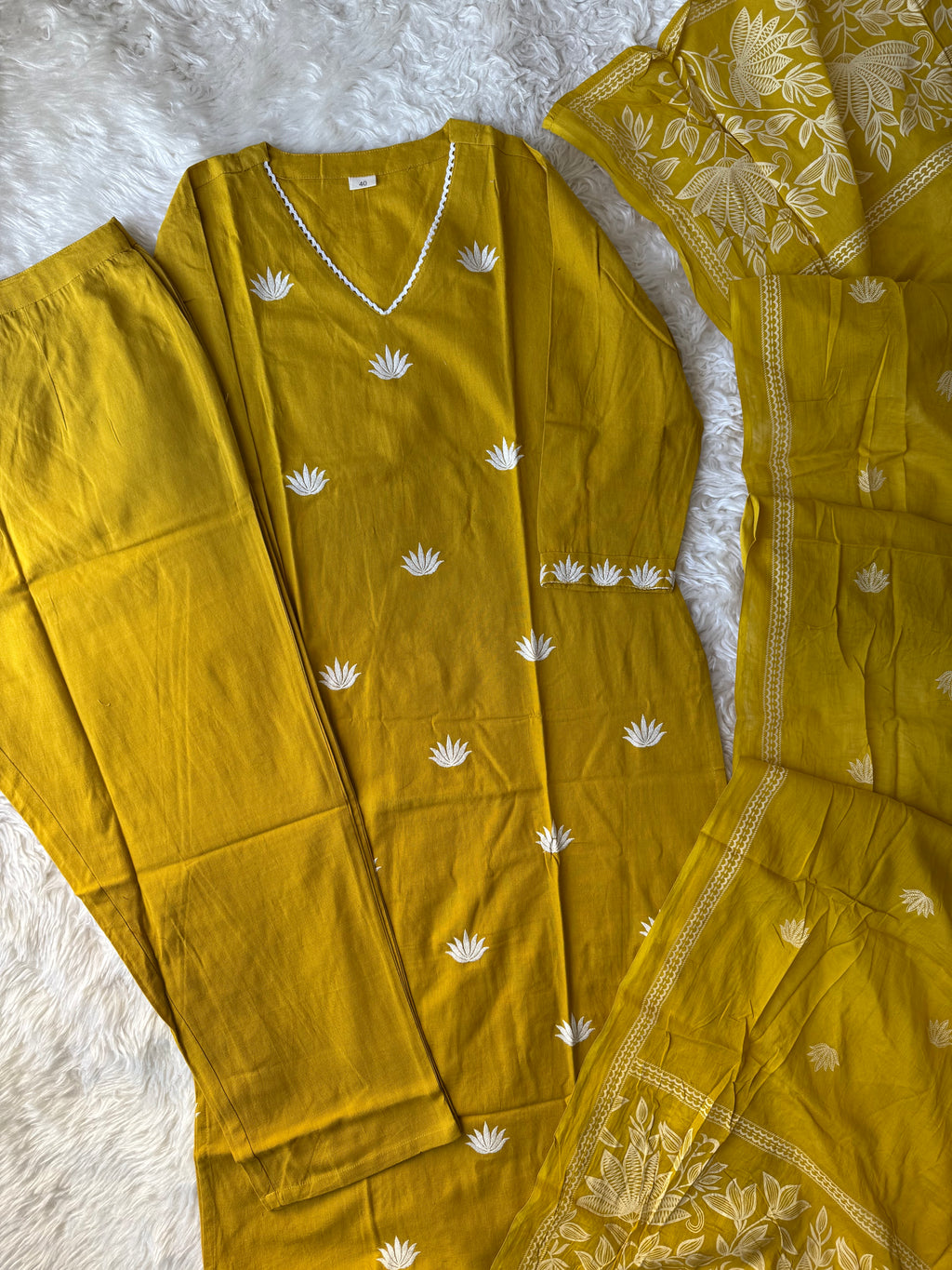 Khadi Cotton Kurti Pant Dupatta Set