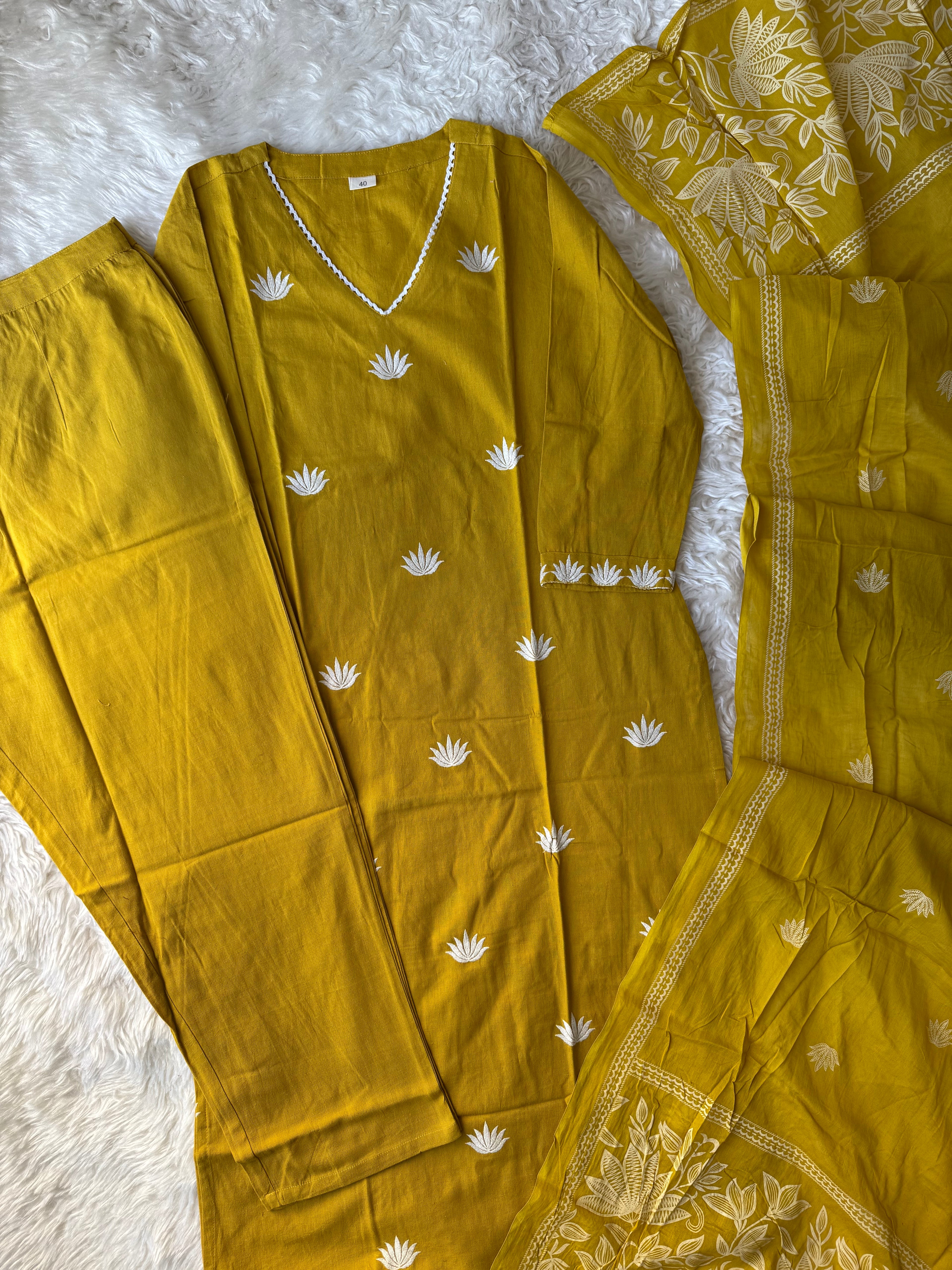 Khadi Cotton Kurti Pant Dupatta Set