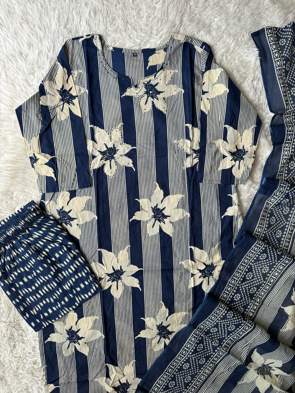 Pure Cotton Kurti Pant Dupatta Set