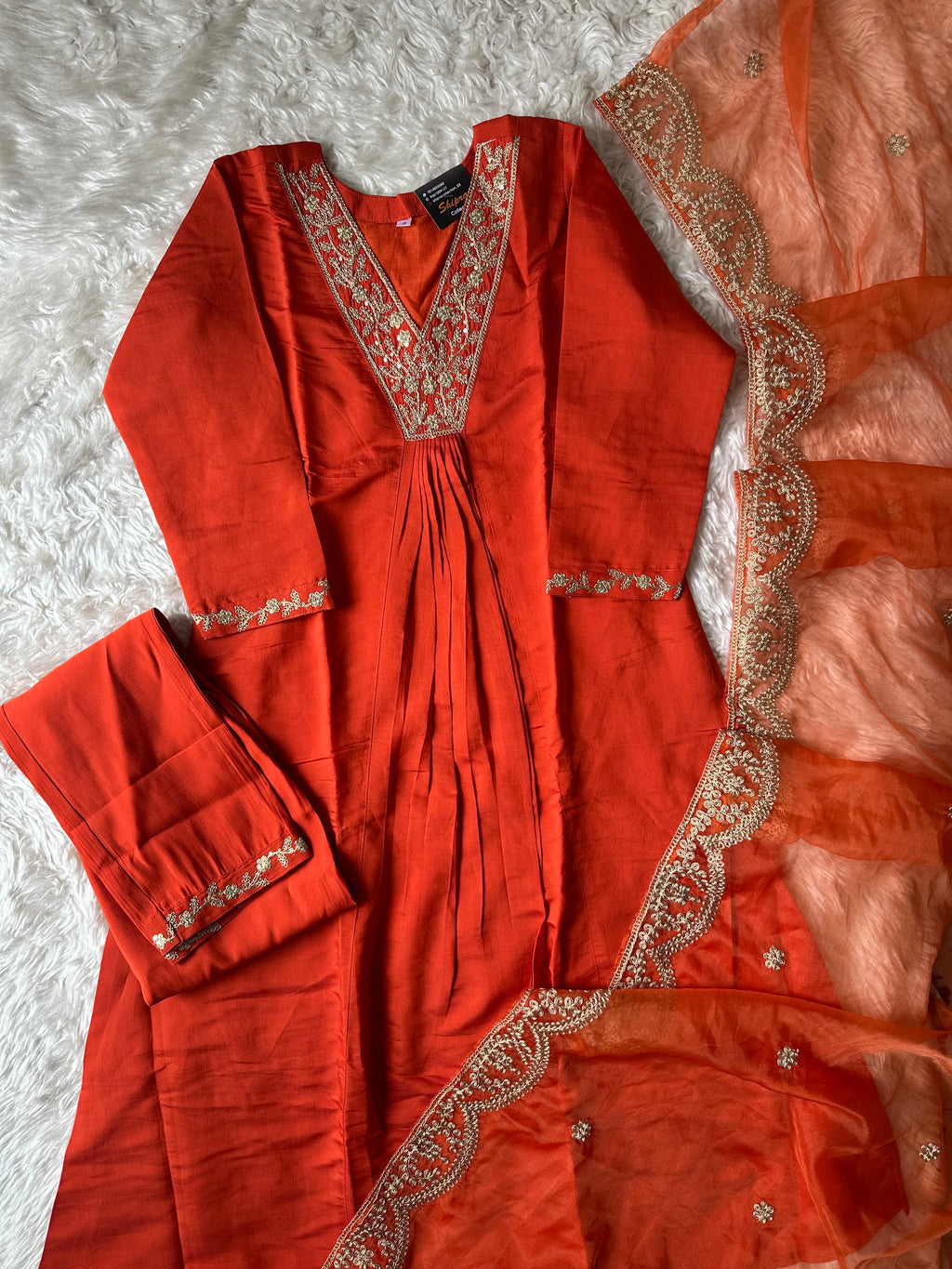 Pure Muslin Silk Kurti Pant Dupatta Set