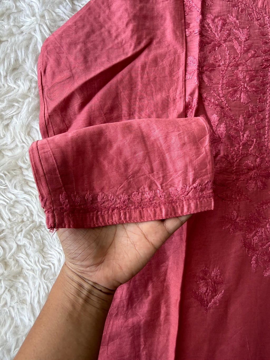 Chanderi Silk Chikankari Short kurti
