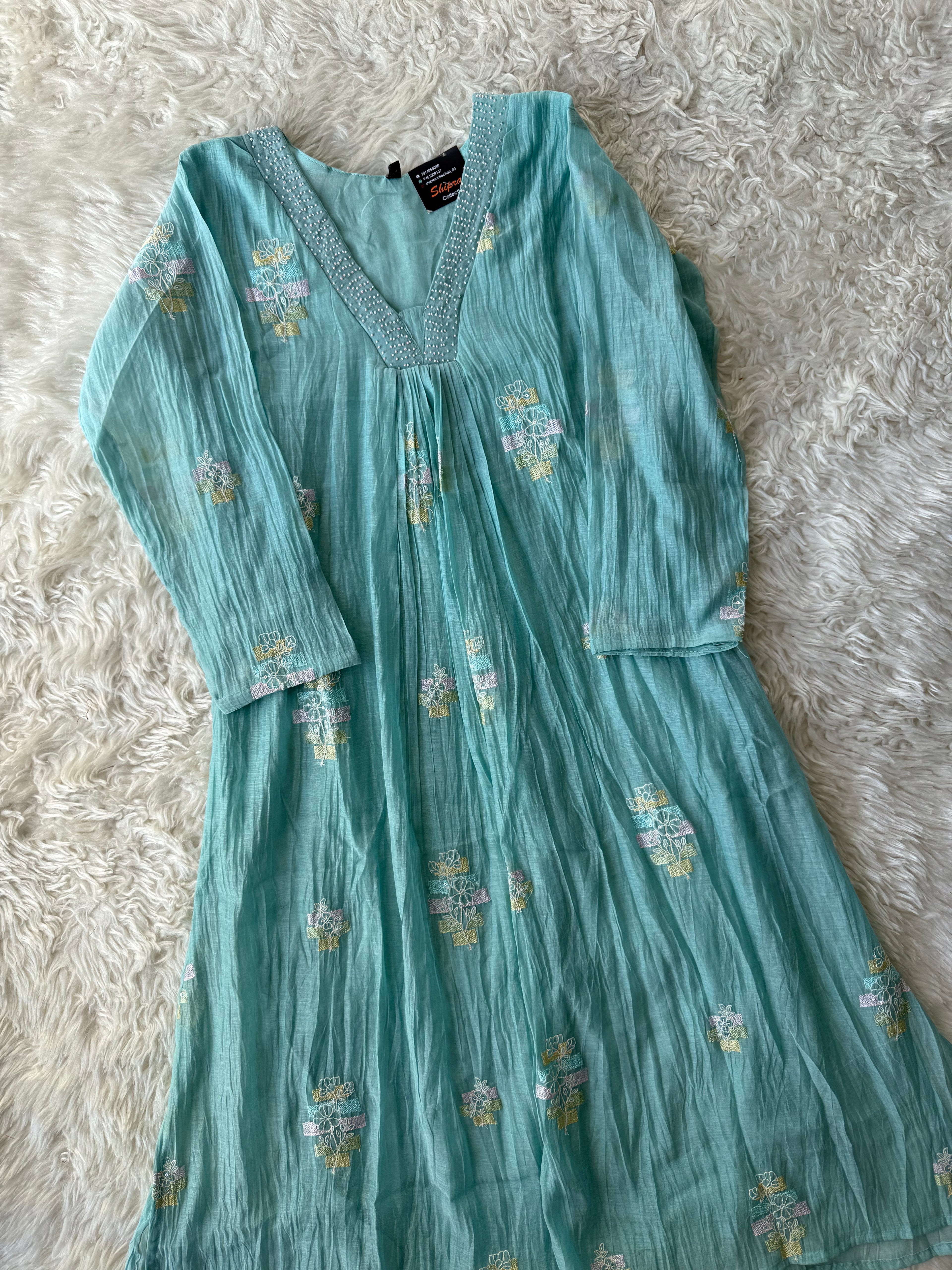 Pure Mul Chanderi Kurti Pant Dupatta Set