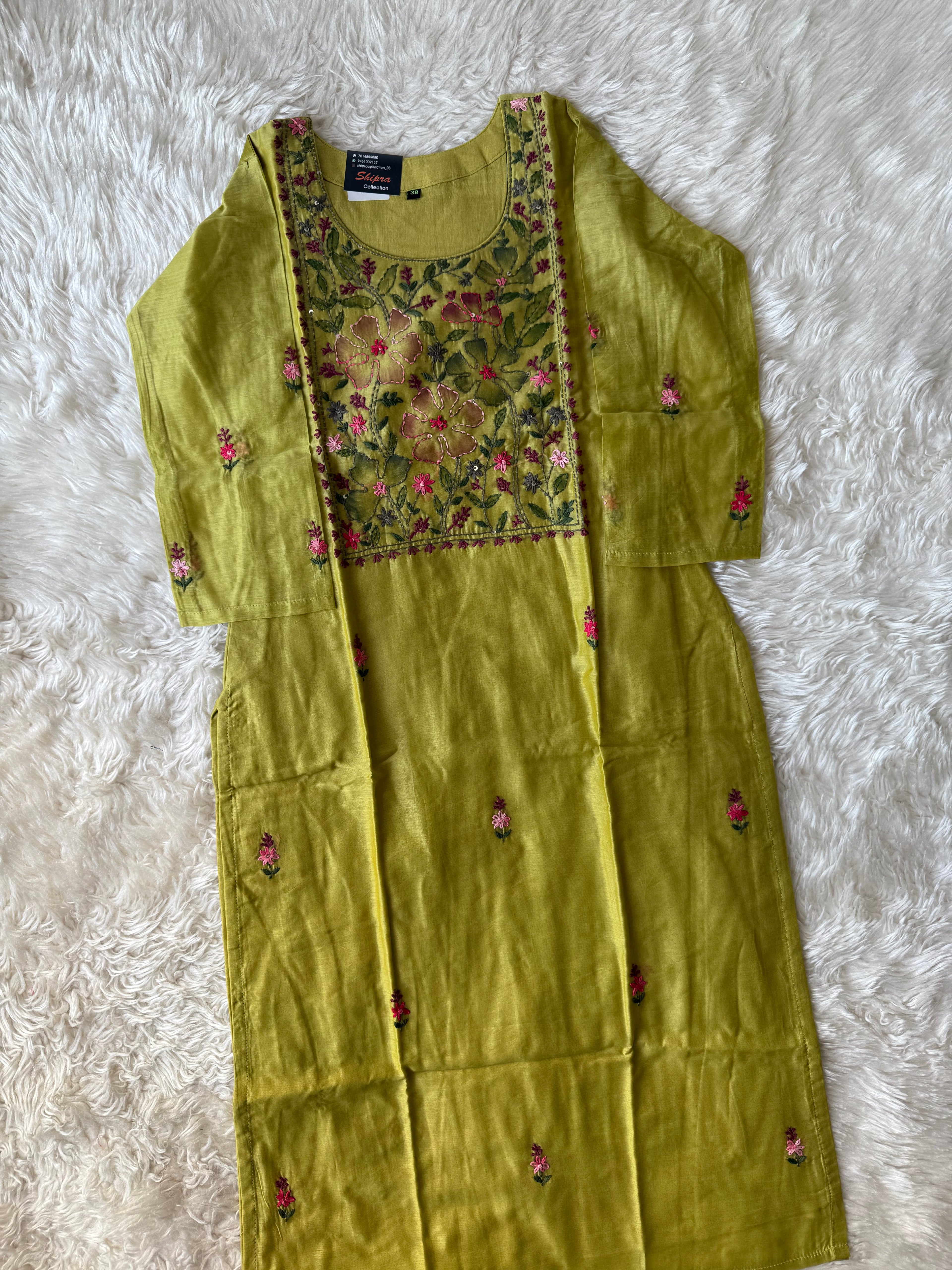 Pure Chanderi Silk Kurti Pant Dupatta Set