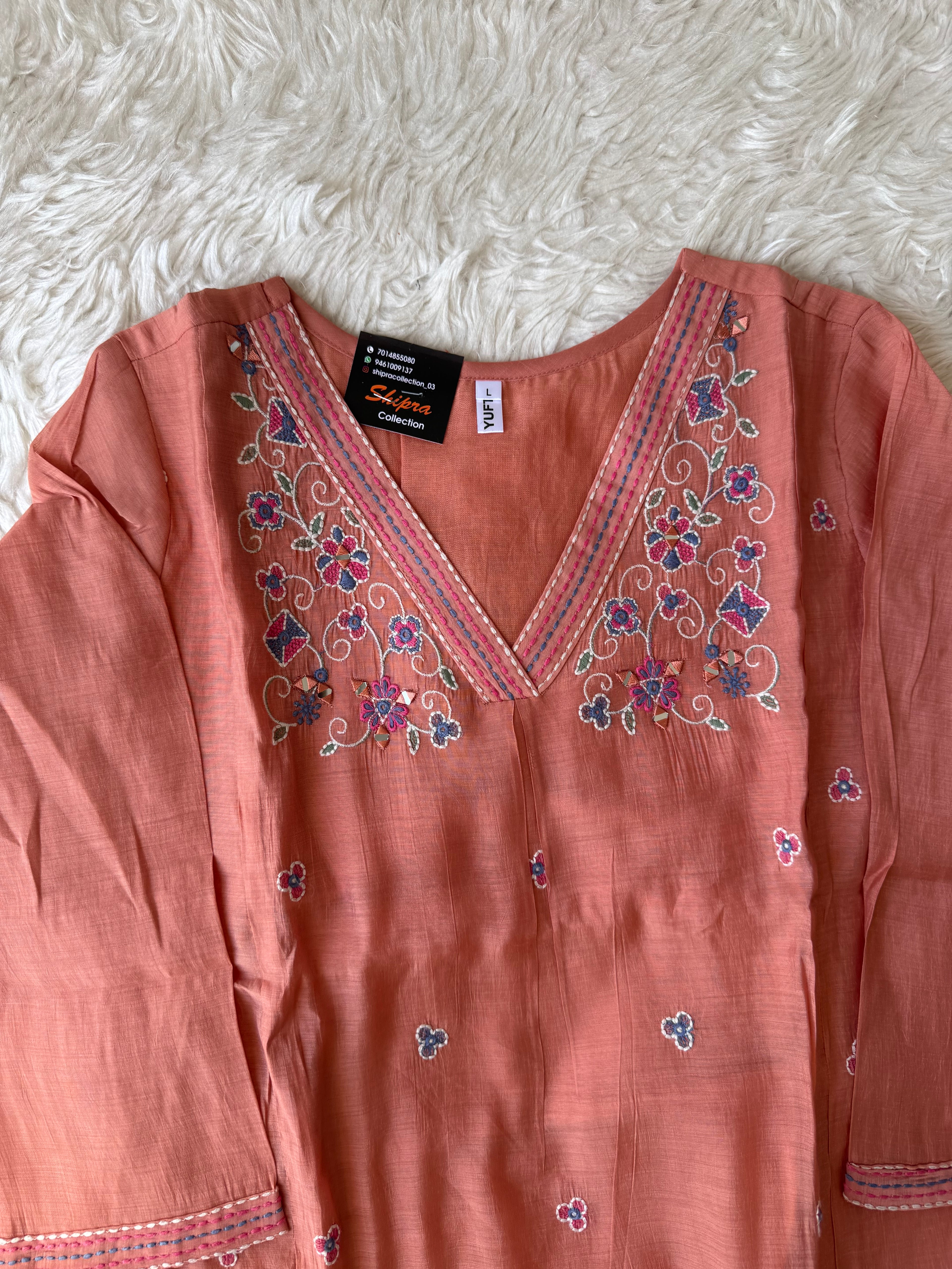 Mul Chanderi Kurti Pant Dupatta Set