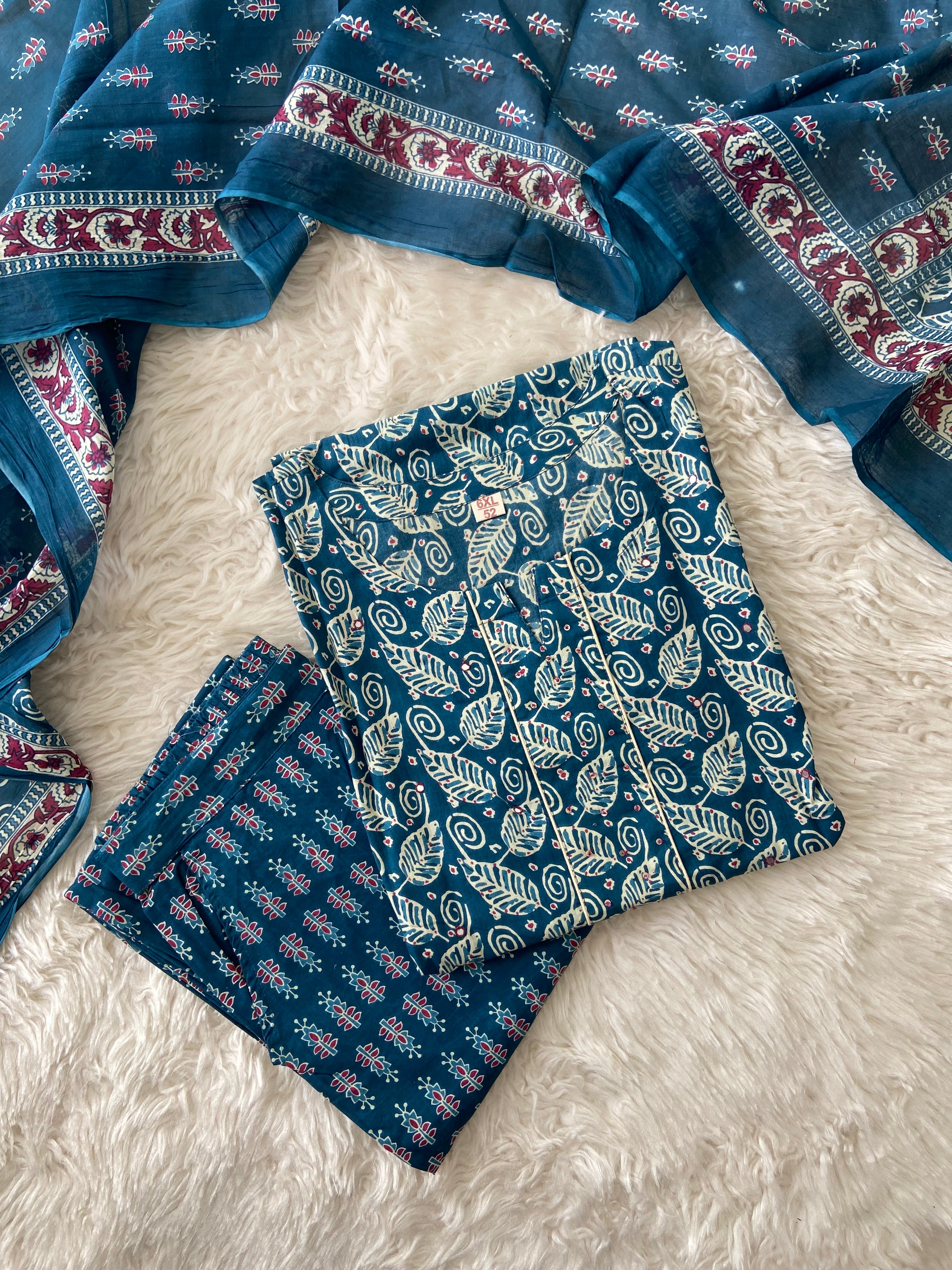 Pure Cotton Kurti Pant Dupatta Set