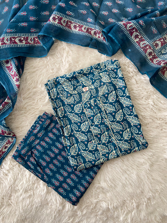 Pure Cotton Kurti Pant Dupatta Set