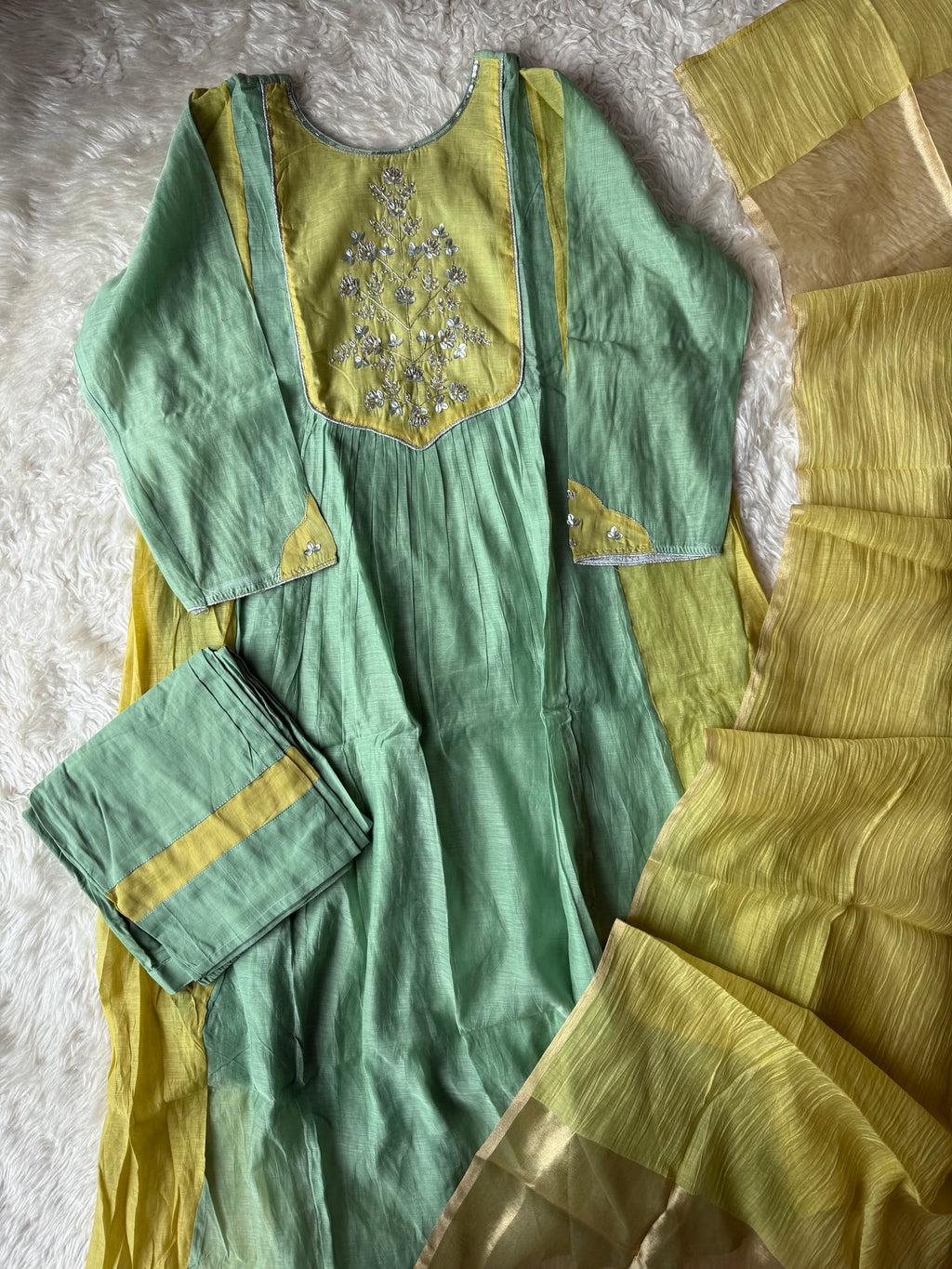“Plus Size” Mul Chanderi Kurti Pant Dupatta Set