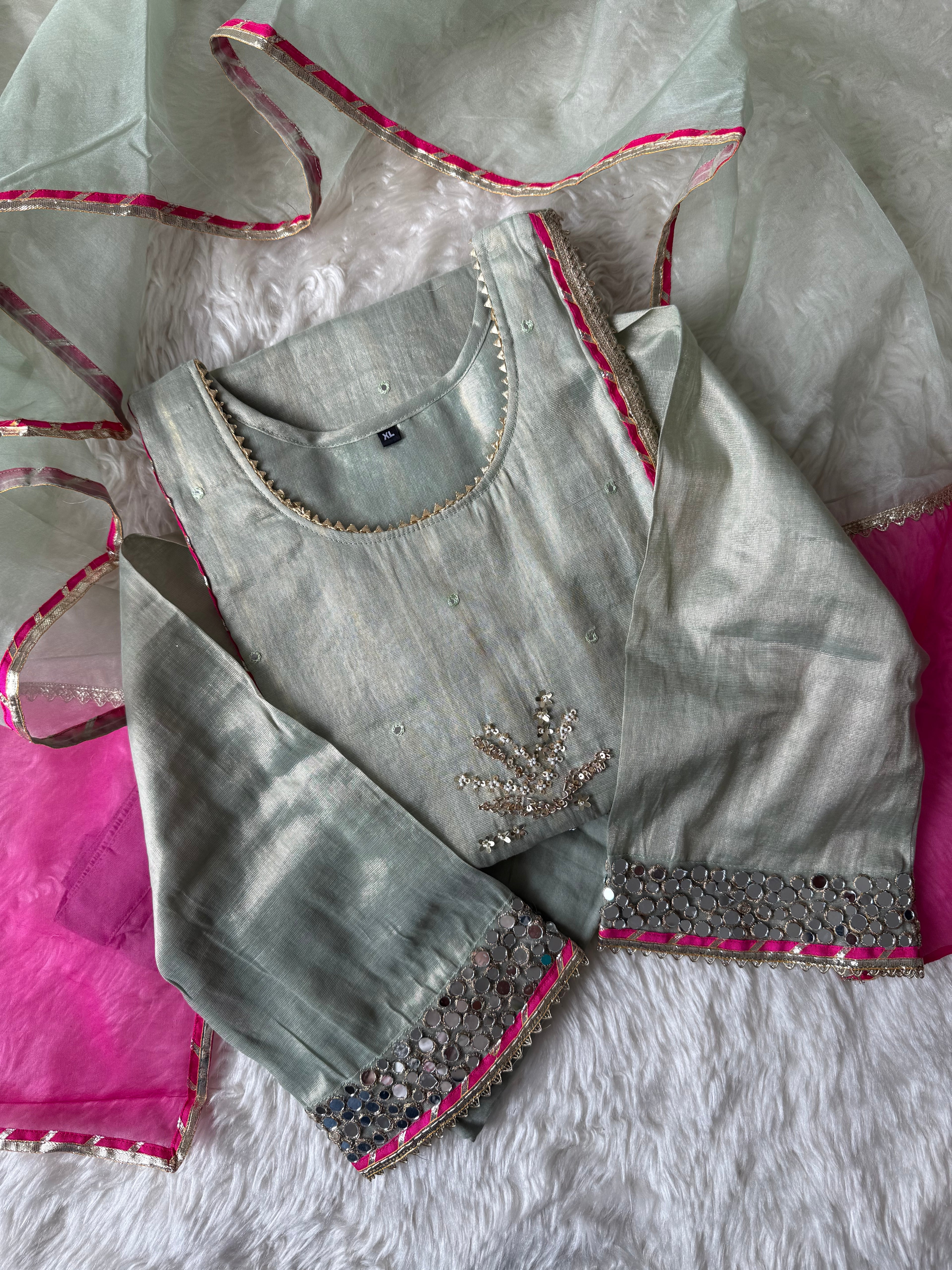 Tissue Shimmer Kurti Pant Dupatta Set