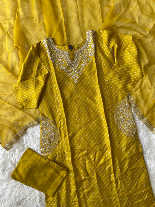 Russian Silk Kurti Pant Dupatta Set