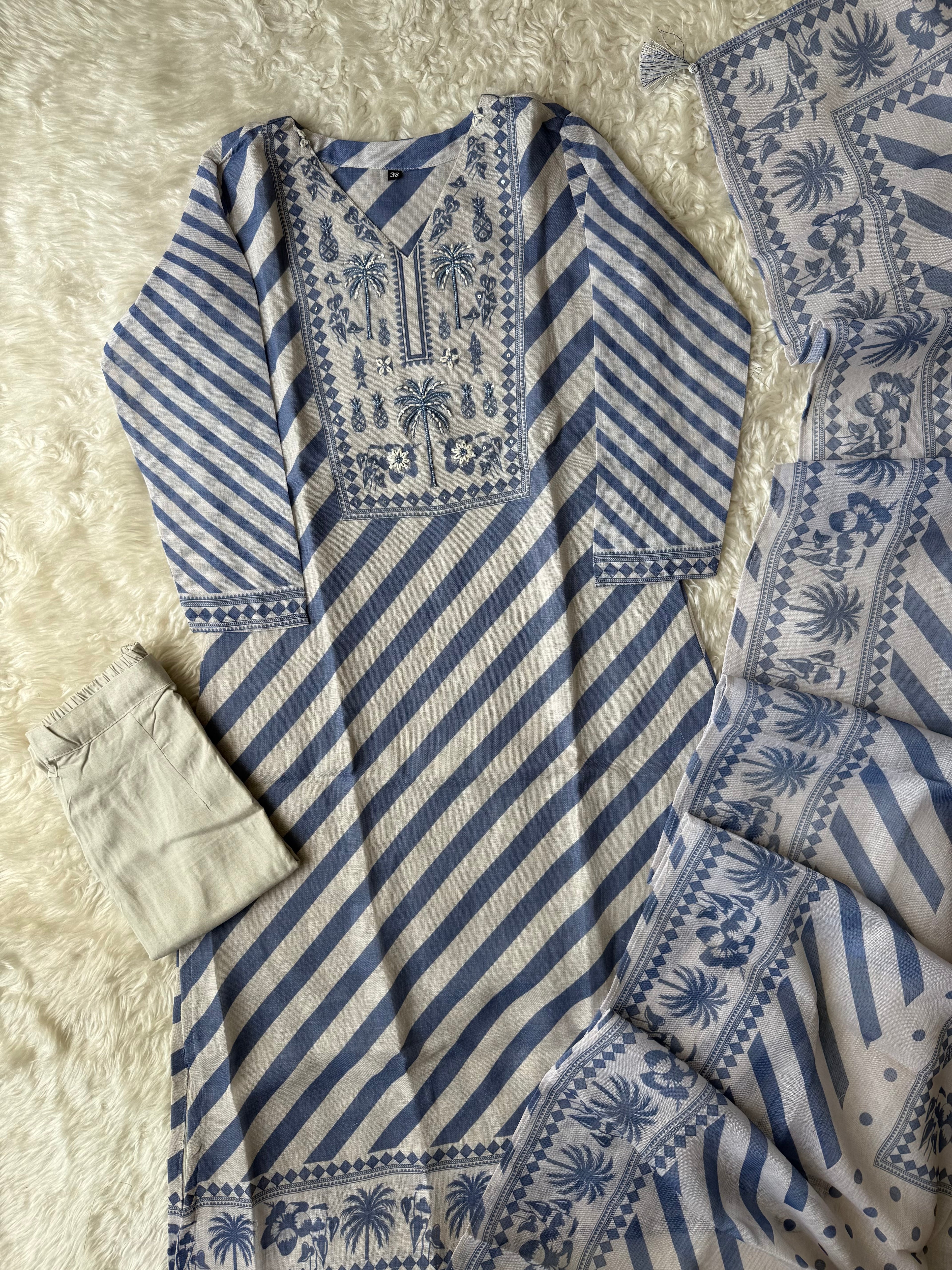 Linen Kurti Pant Dupatta Set