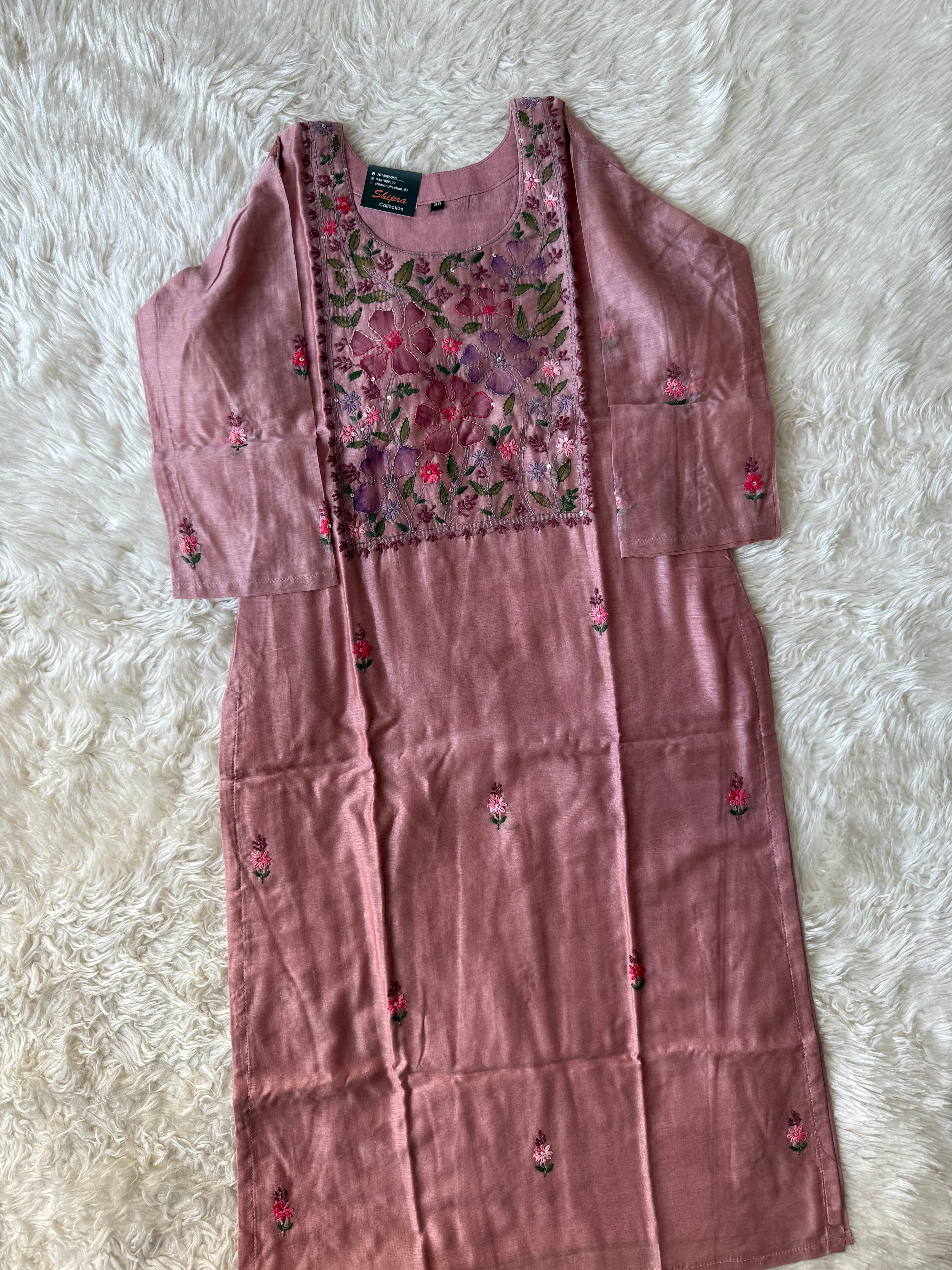 Pure Chanderi Silk Kurti Pant Dupatta Set