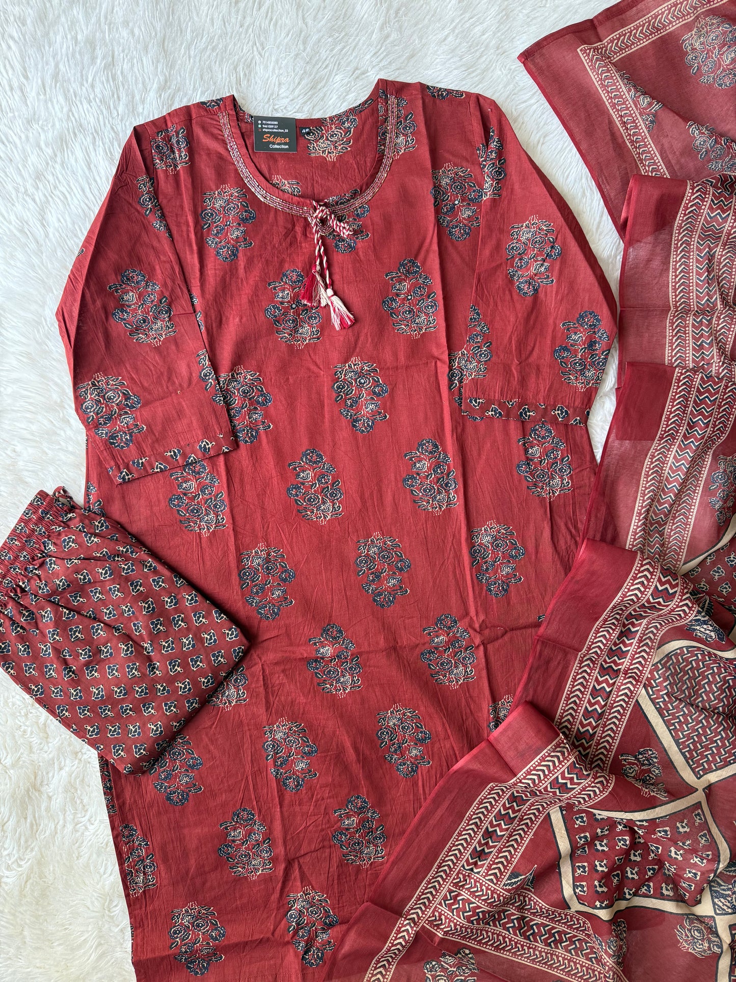 Pure Cotton Kurti Pant Dupatta Set