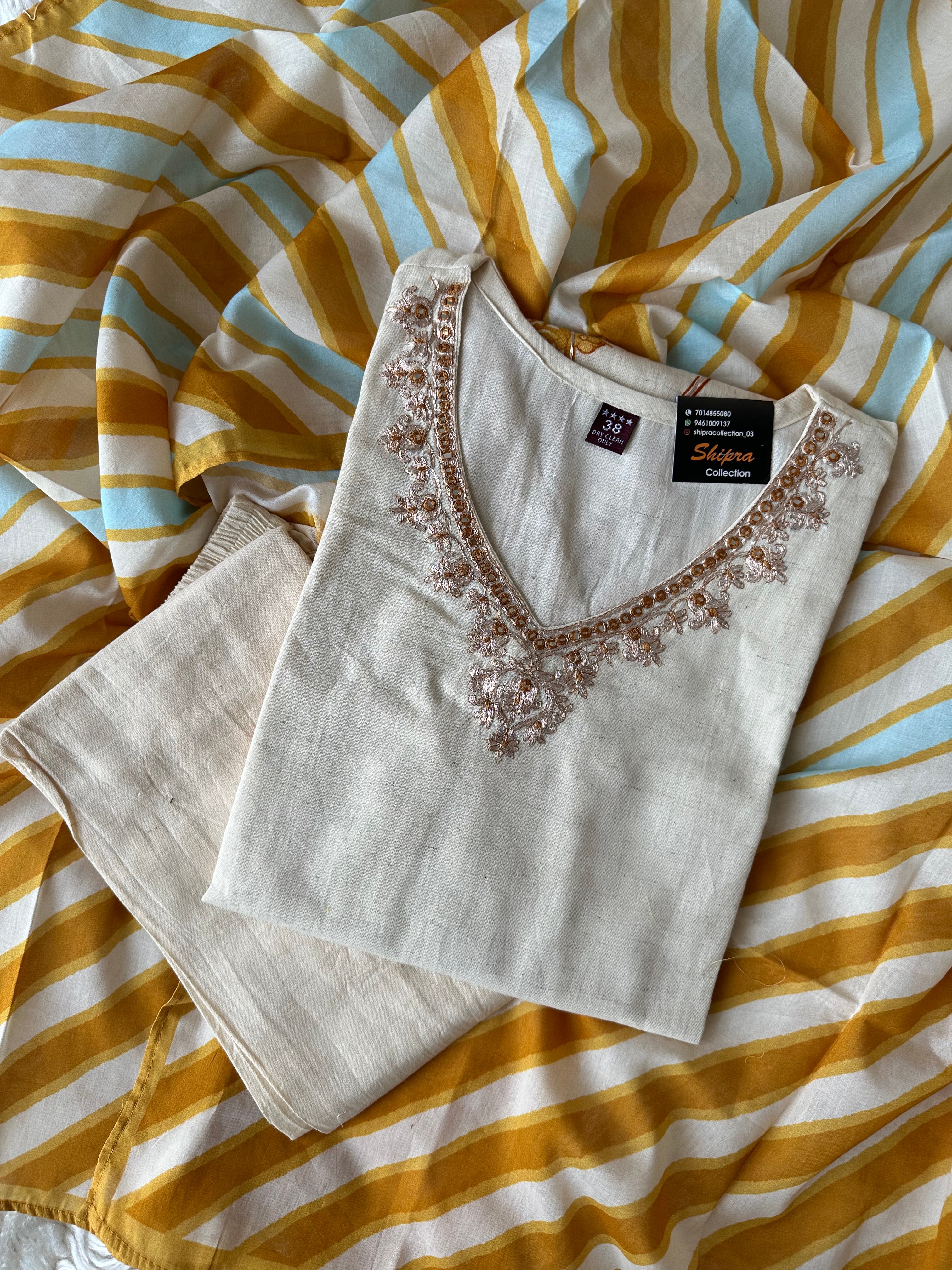Khadi Cotton Kurti plazo Set Lehariya dupatta