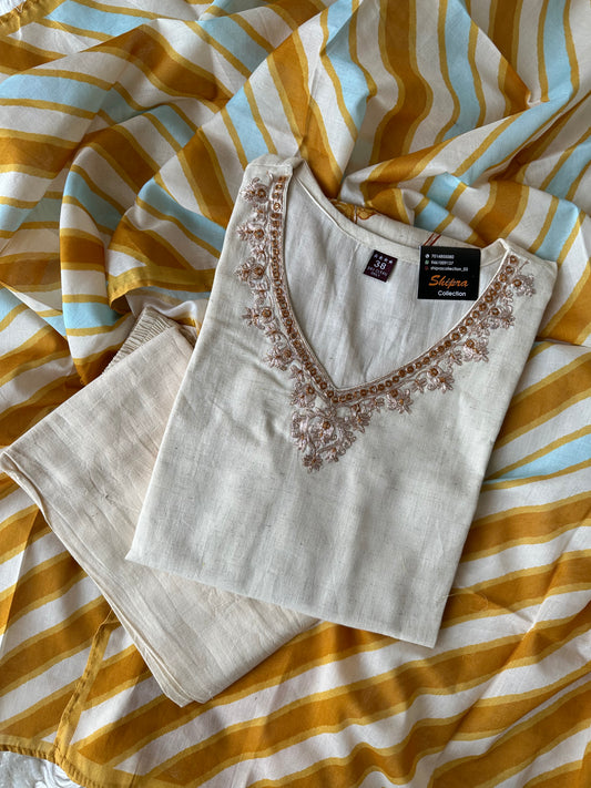 Khadi Cotton Kurti plazo Set Lehariya dupatta