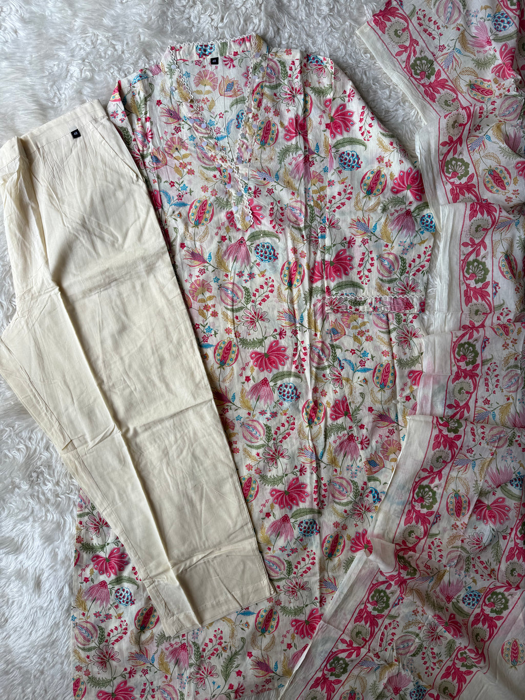 Premium Cotton Aline Kurti Pant Dupatta Set