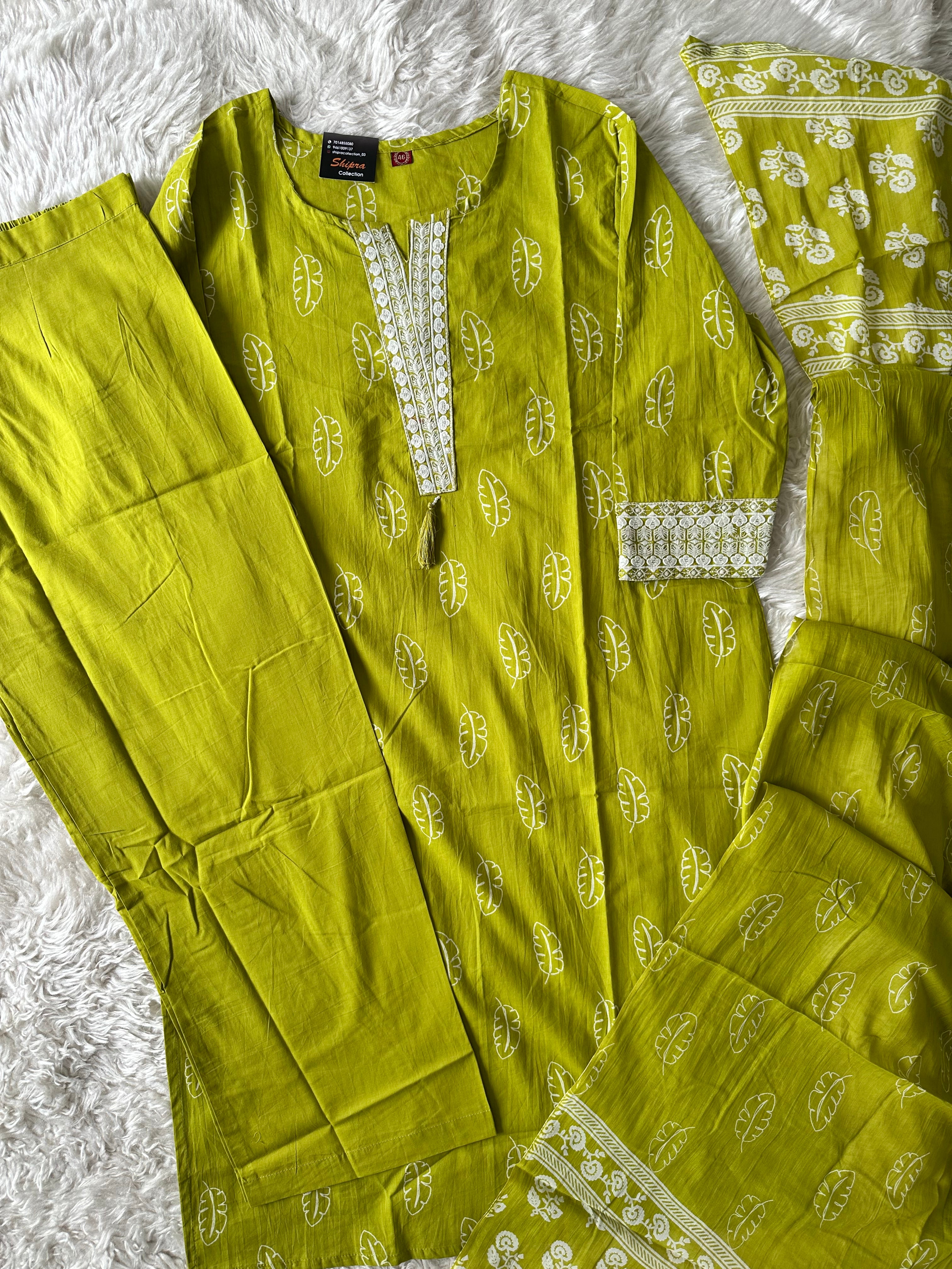 Pure Cotton Kurti Pant Dupatta Set