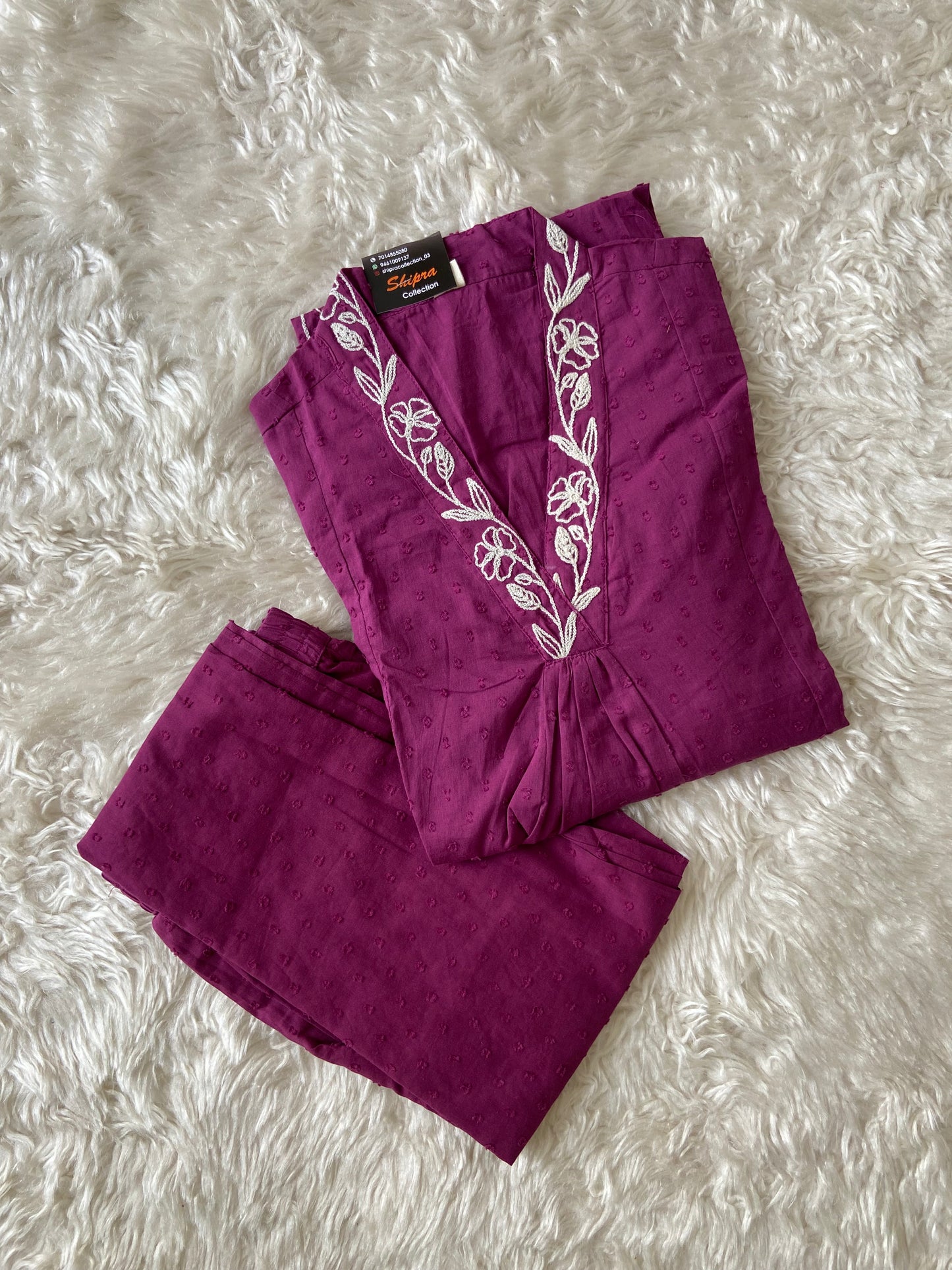 Dobey Mul Cotton Thread Work Kurti Pant Set