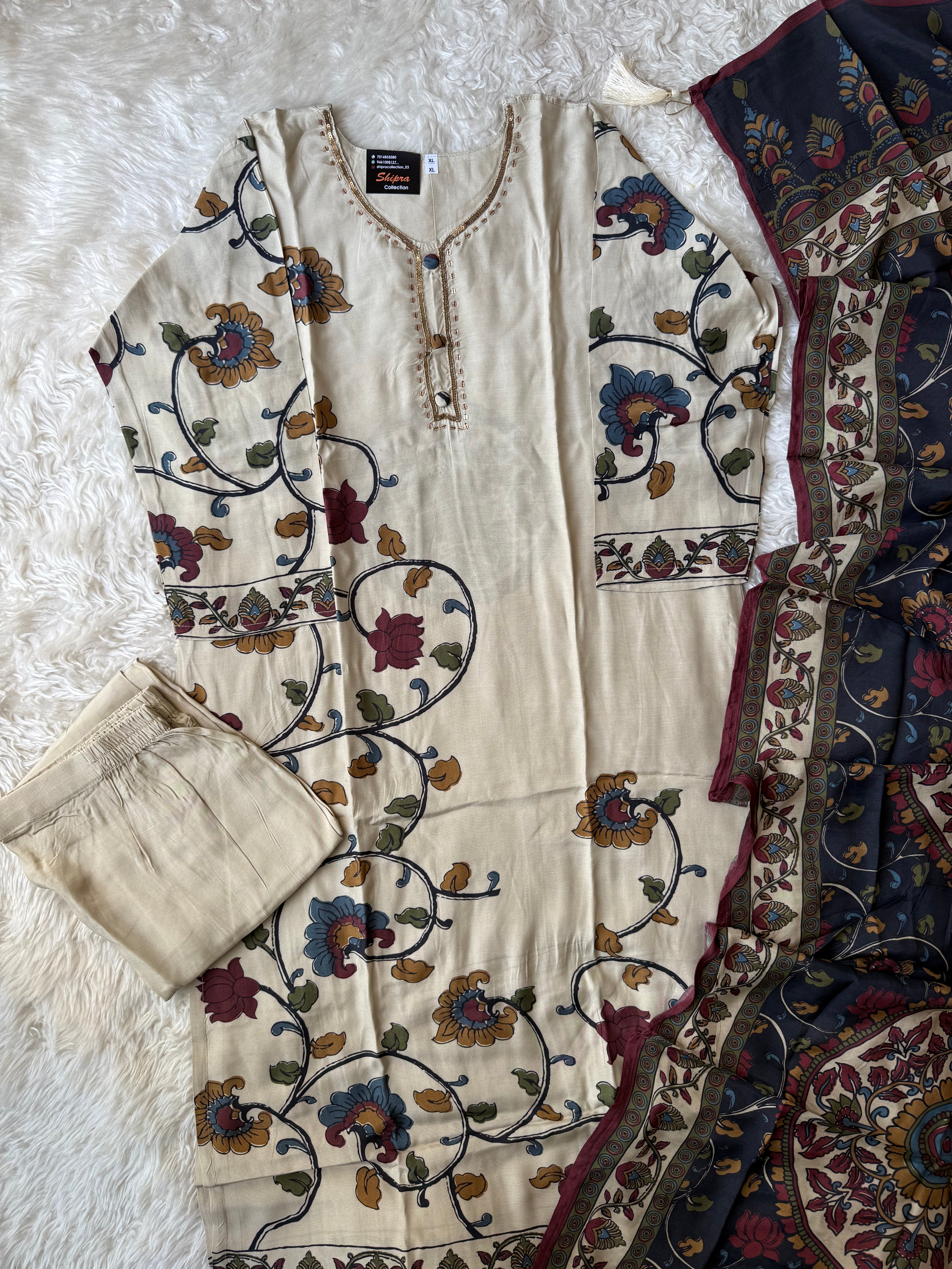 Premium Muslin Silk Kurti Pant Dupatta Set
