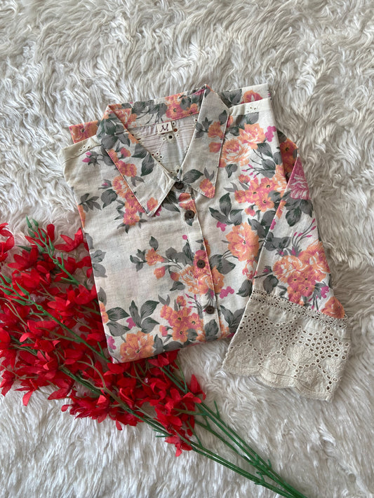 Khadi Cotton kurti with Lace details
