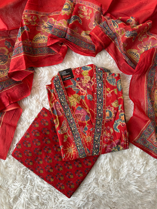 Premium Cotton Kurti Plazo Dupatta Set