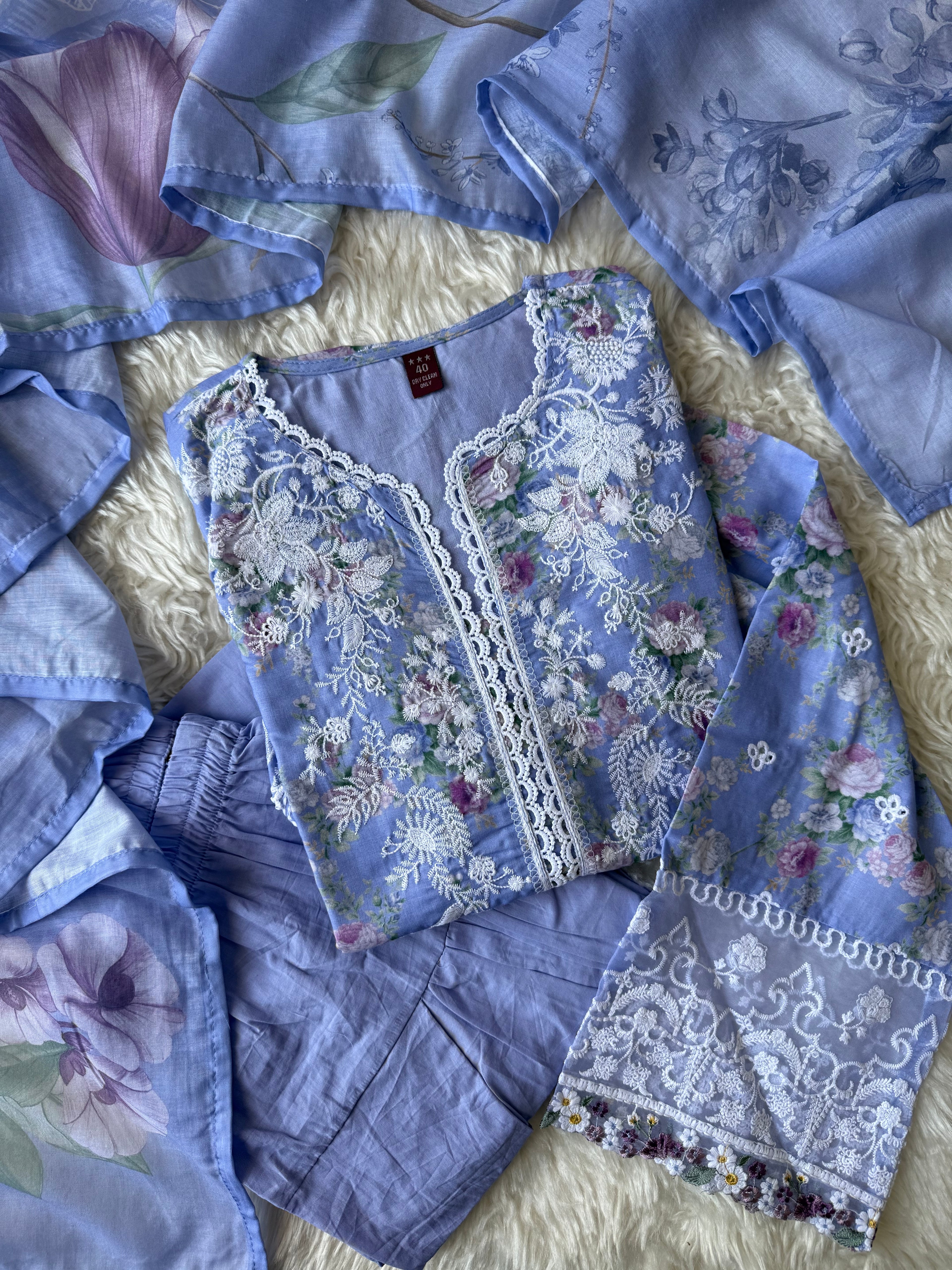 Mul Cotton Thread Work Farshi Salwar Set