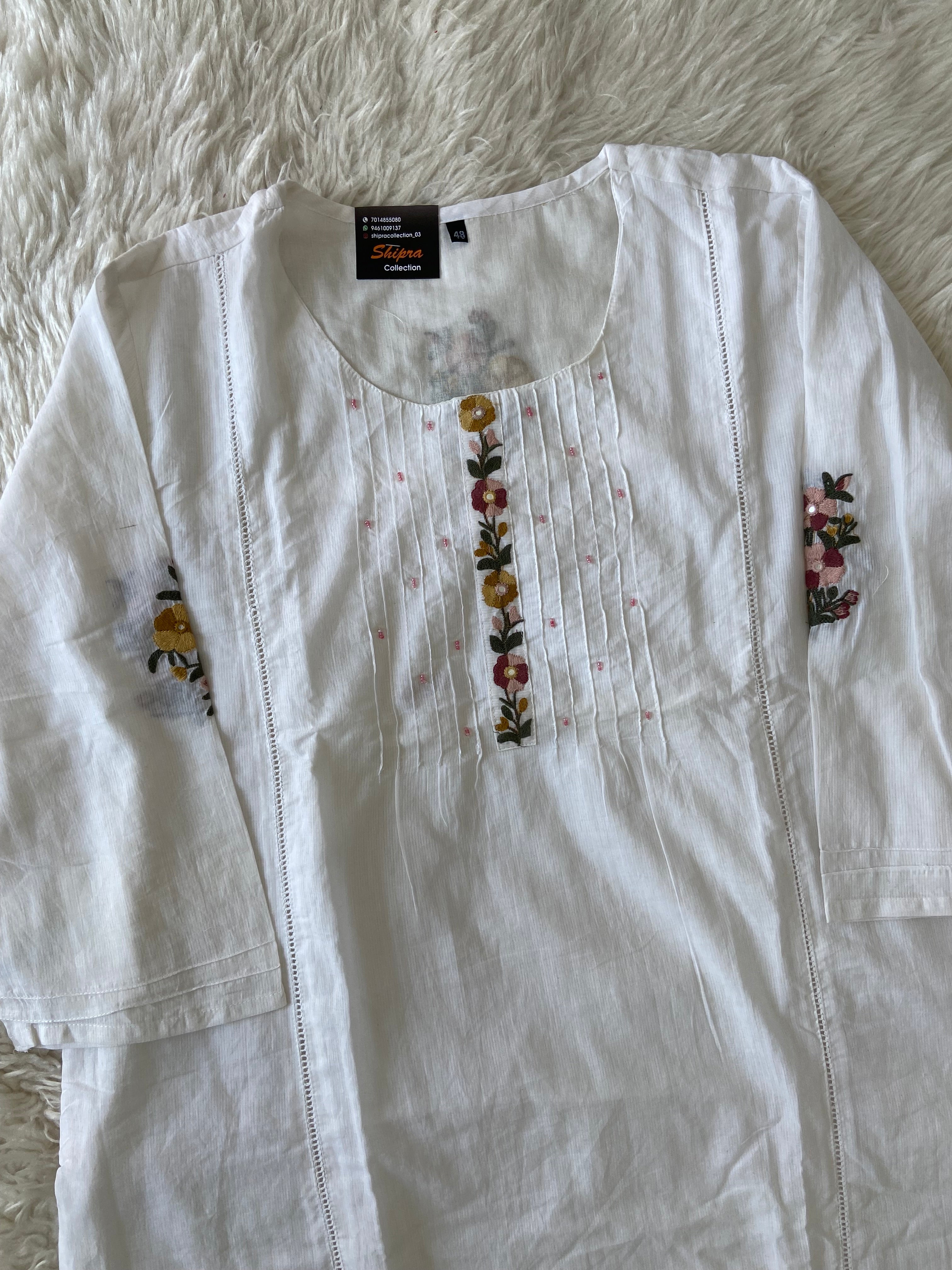 Premium Cotton Thread Work Kurti Pant Dupatta Set