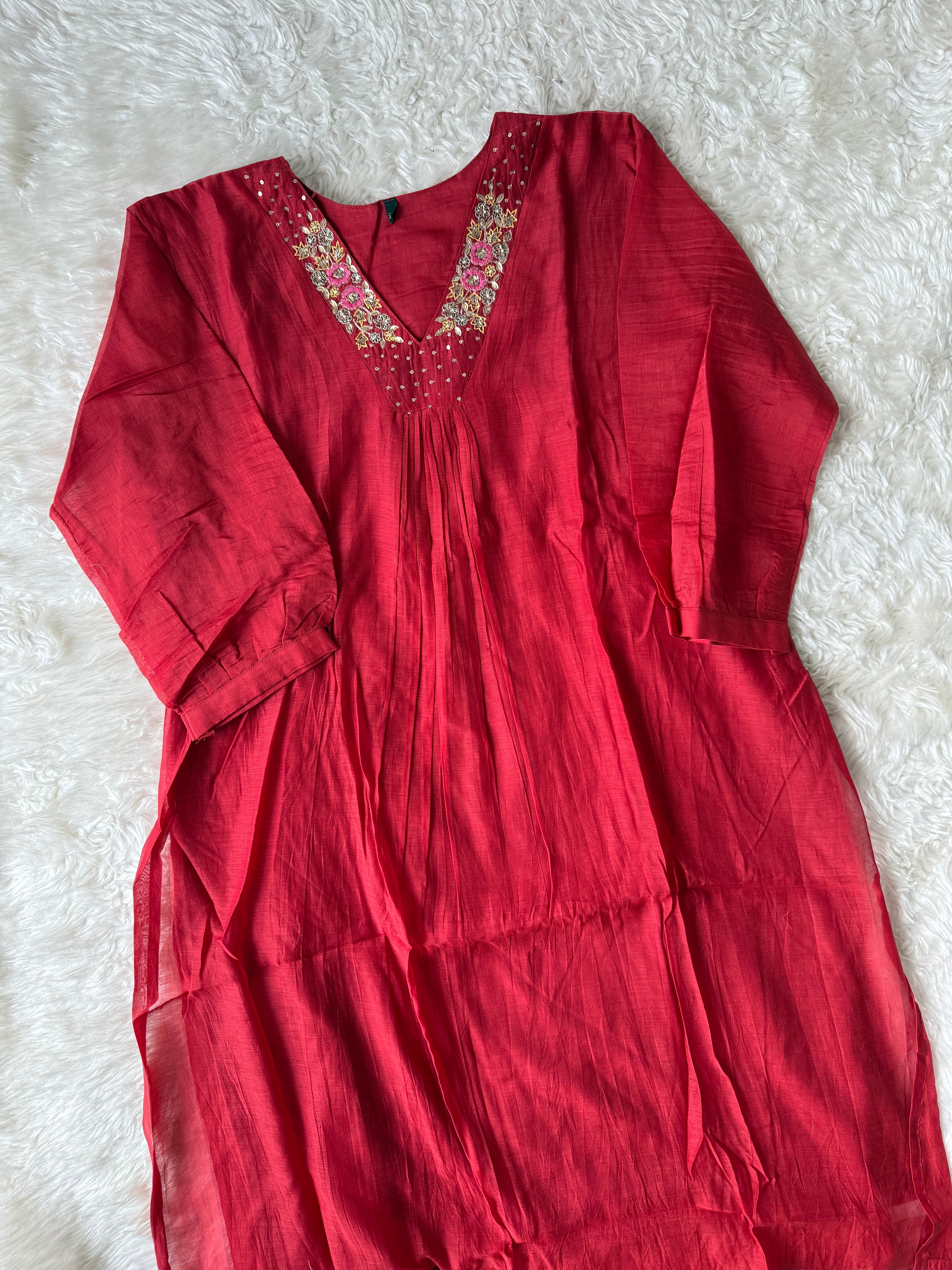 “Plus Size” Mul Chanderi Kurti Pant Dupatta Set