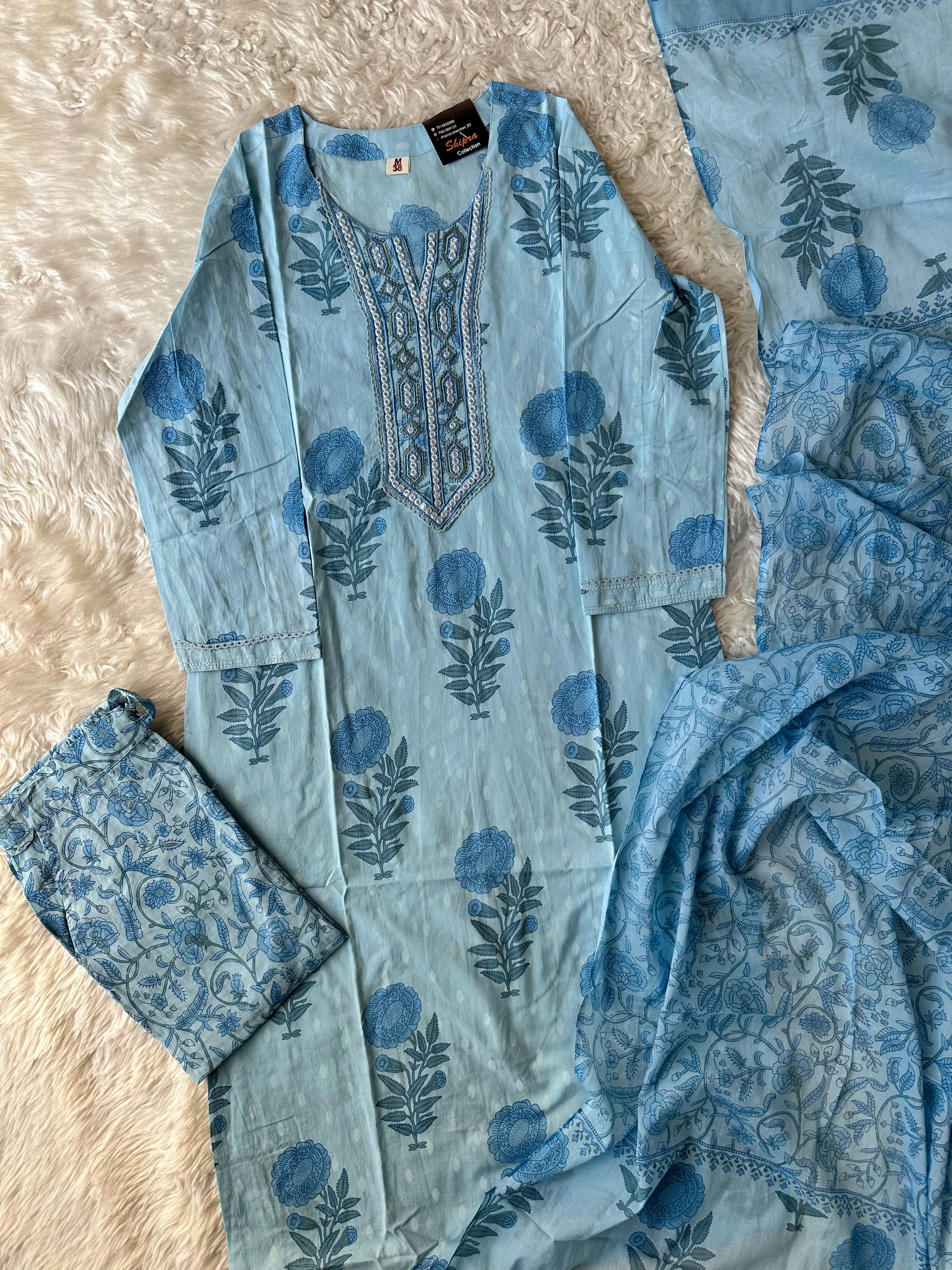 Premium Cotton Kurti Pant Dupatta Set