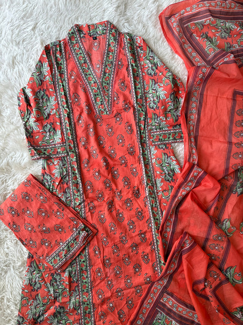Budget Friendly Flare Kurti Pant Dupatta Set