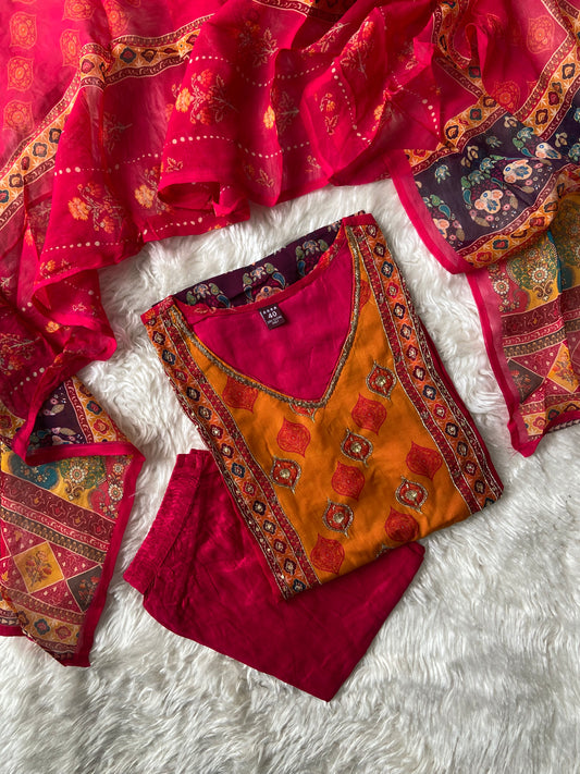 Organza Georgette Kurti Pant Dupatta Set