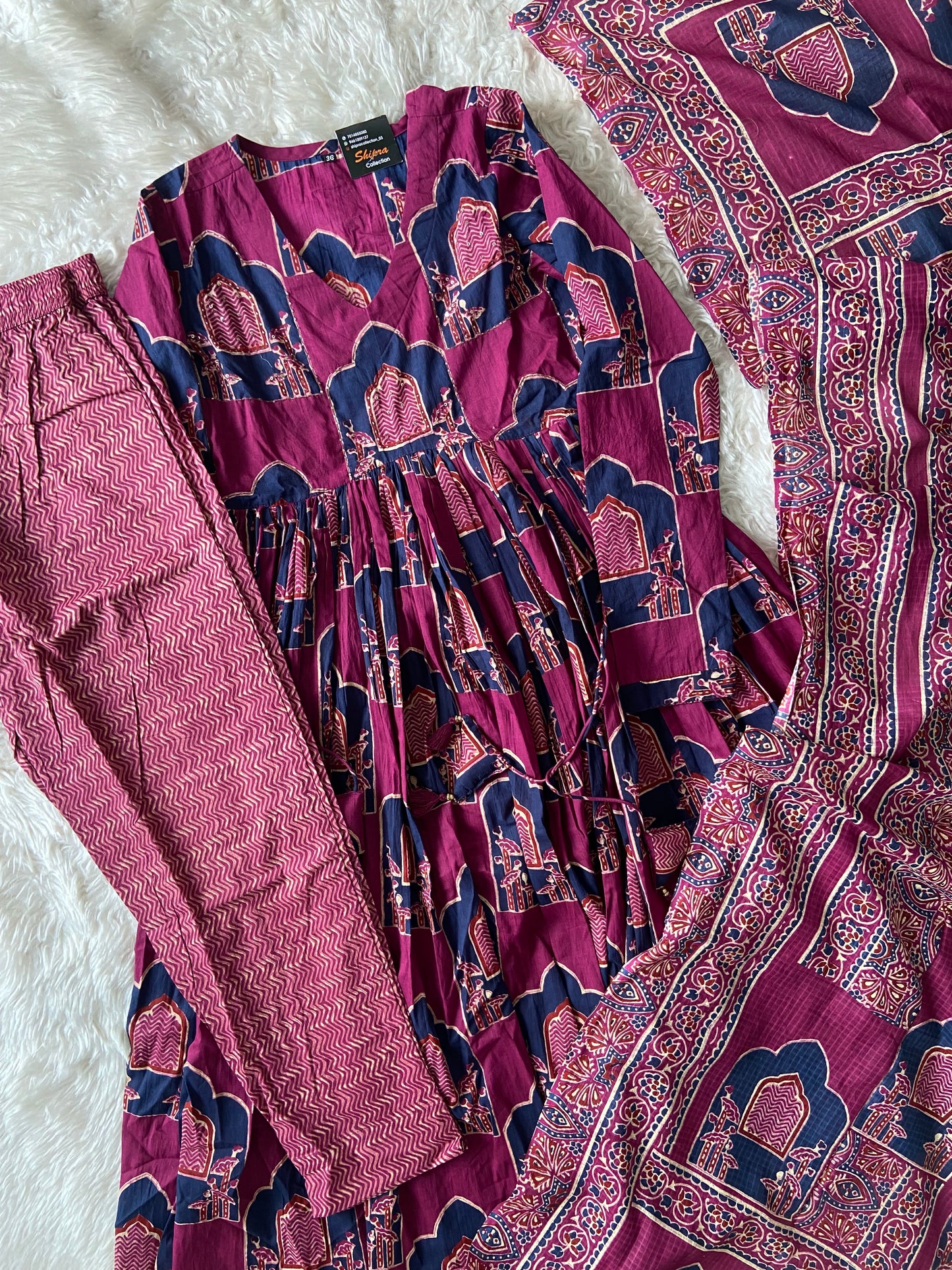 Premium Cotton Full Sleeves Kurti Pant Dupatta Set