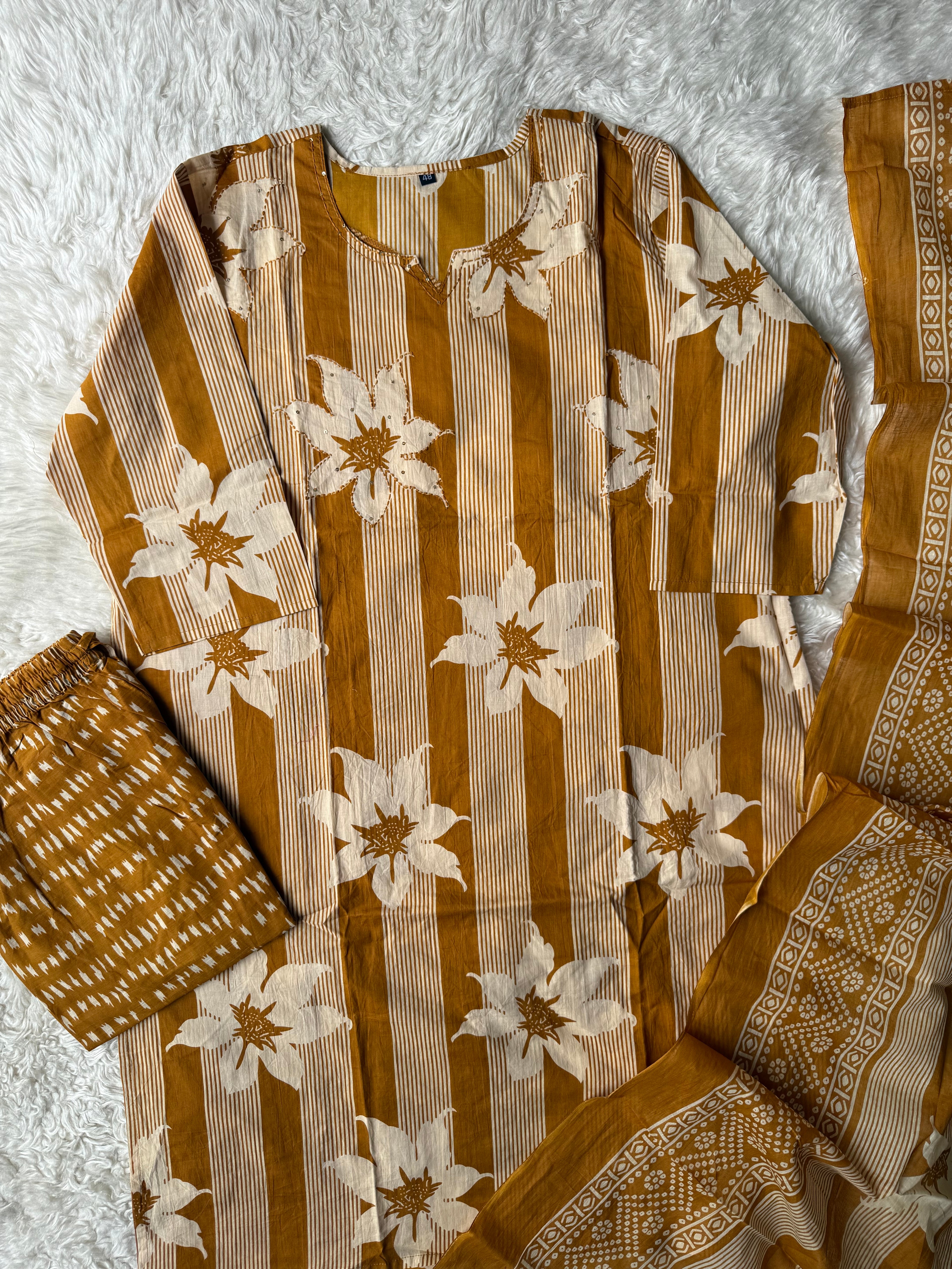 Pure Cotton Kurti Pant Dupatta Set