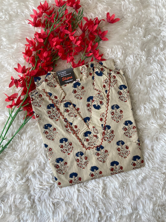 Premium Cotton blockprint A-line Kurti with pocket