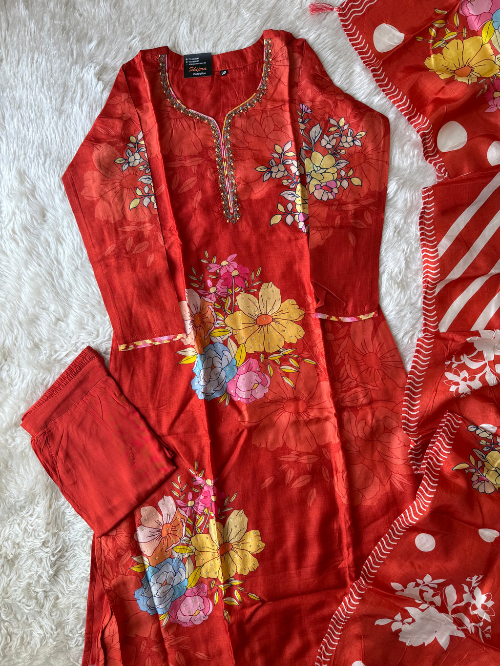 Russian Silk Kurti Pant Dupatta Set