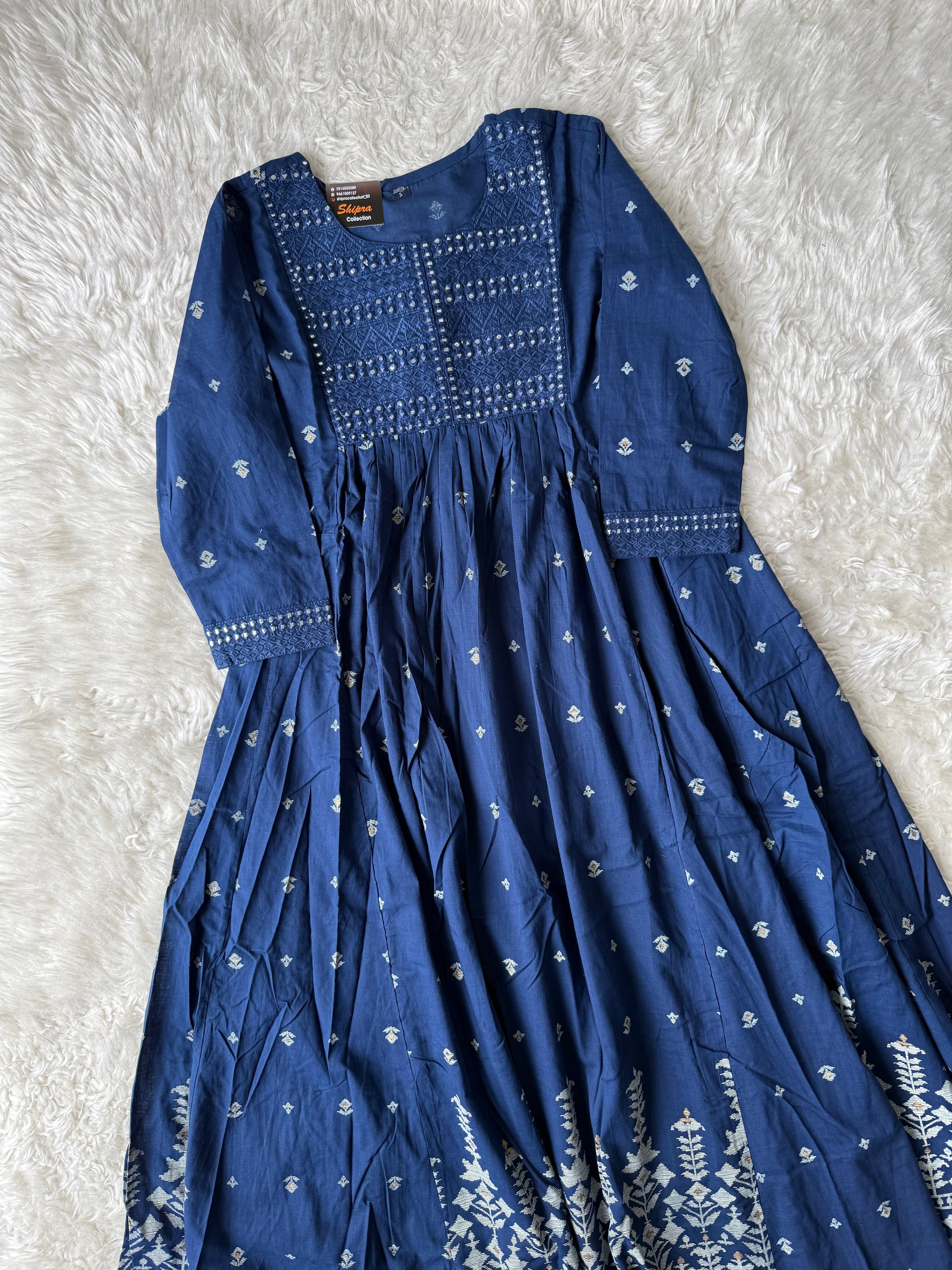 Premium Cotton ANARKALI Kurti Pant Dupatta Set