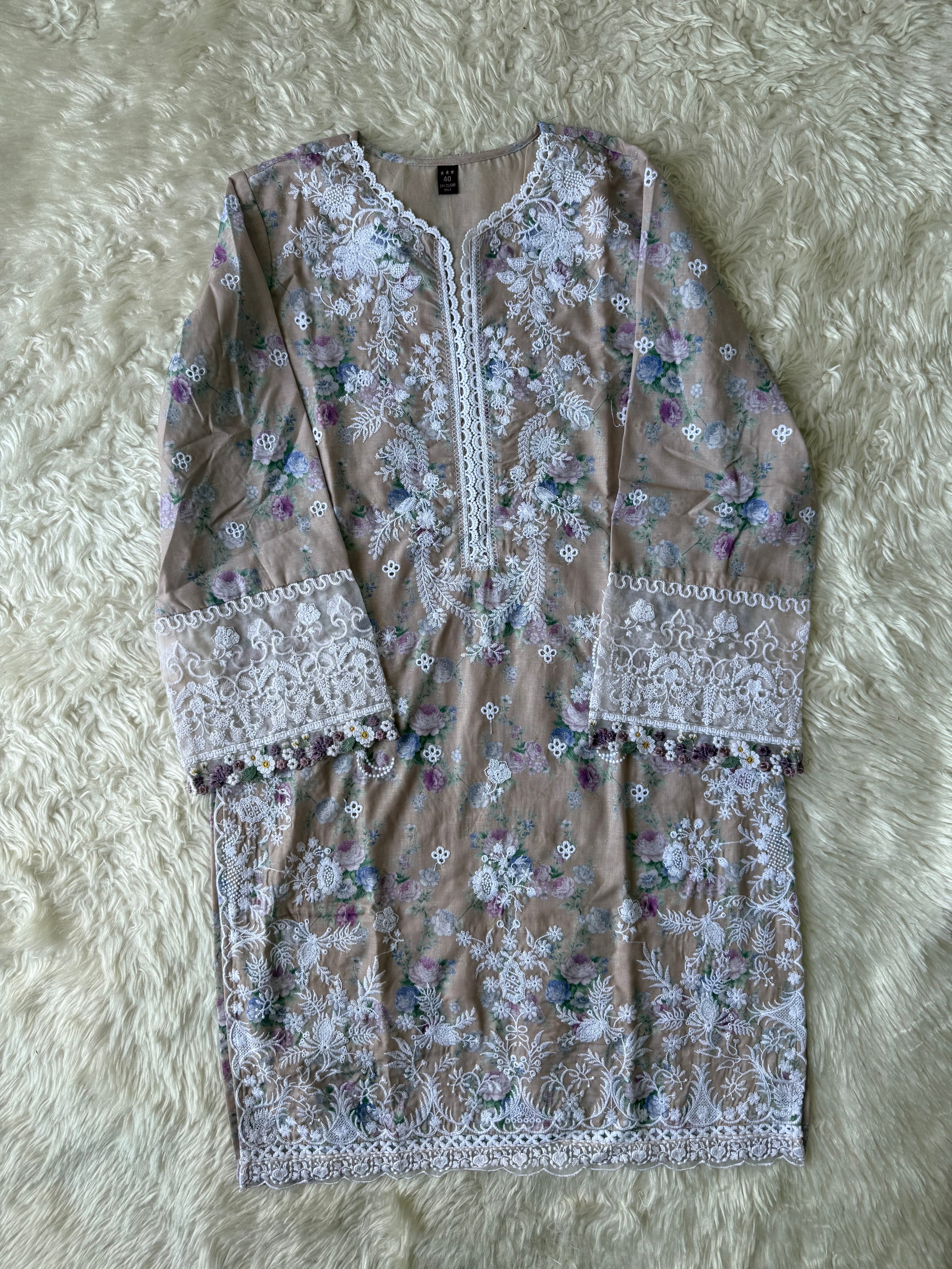 Mul Cotton Thread Work Farshi Salwar Set