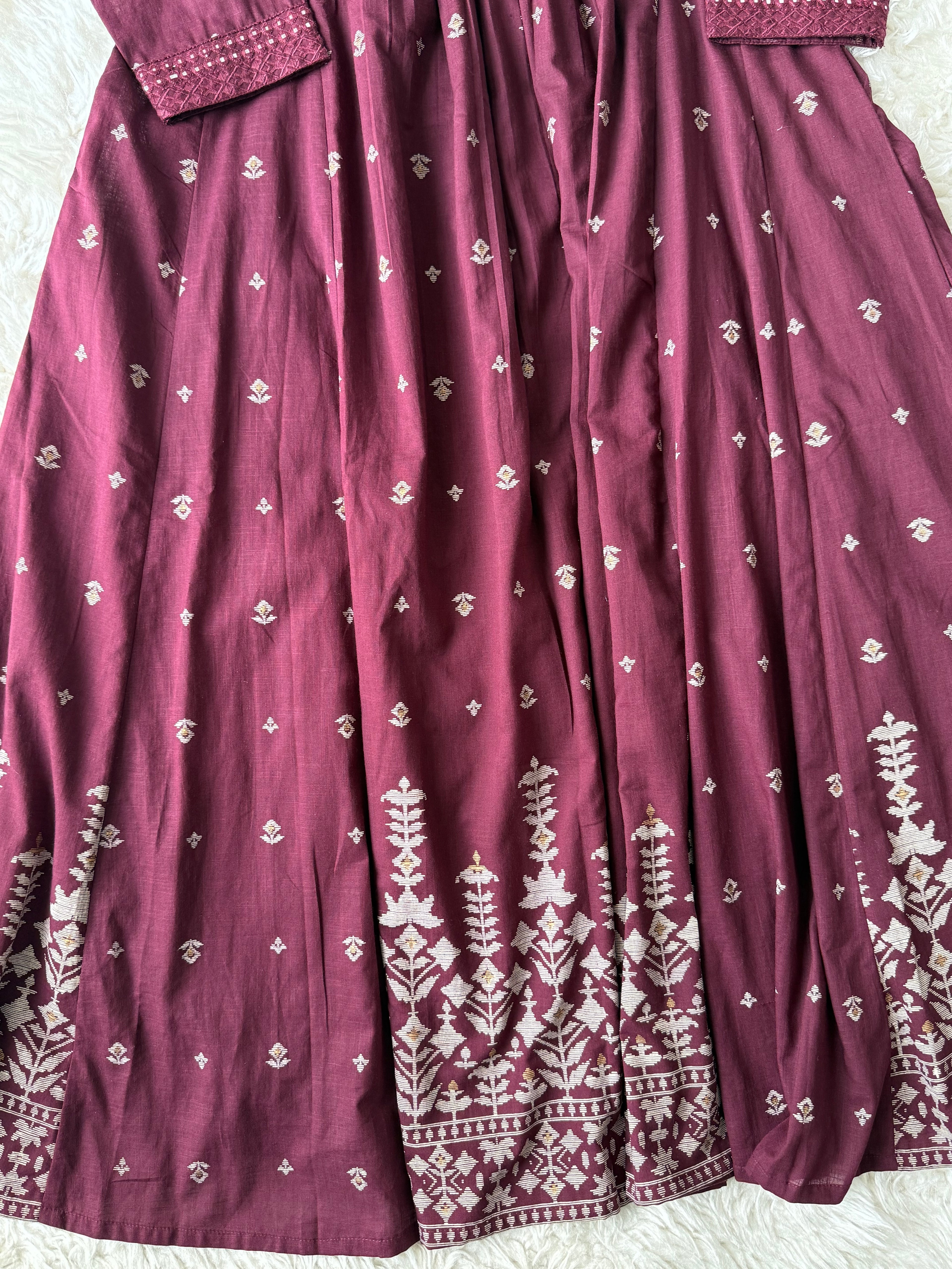 Premium Cotton ANARKALI Kurti Pant Dupatta Set