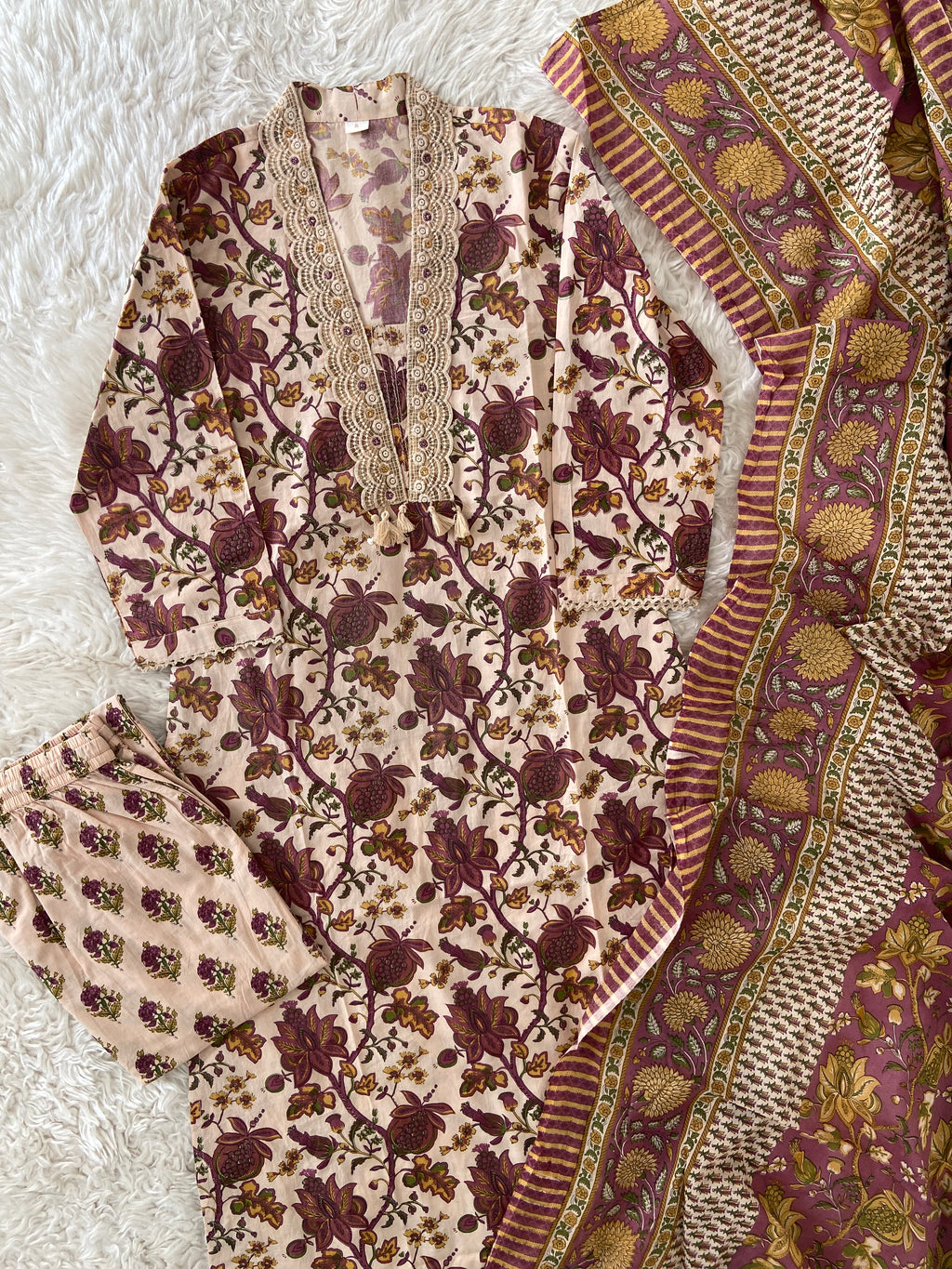 Premium Cotton Kurti Pant Dupatta Set
