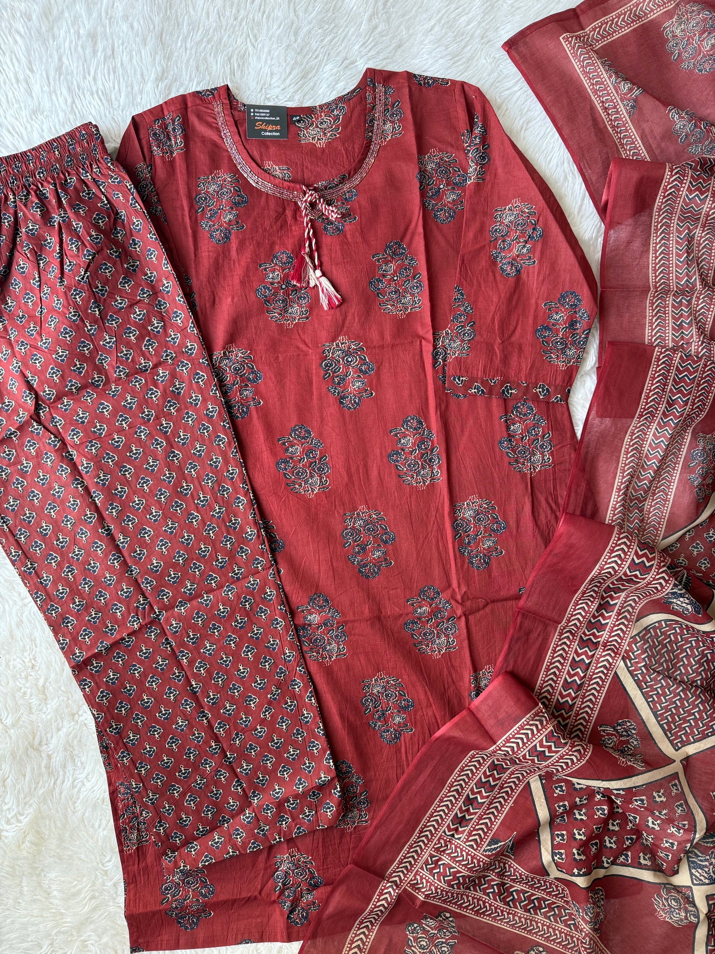 Pure Cotton Kurti Pant Dupatta Set