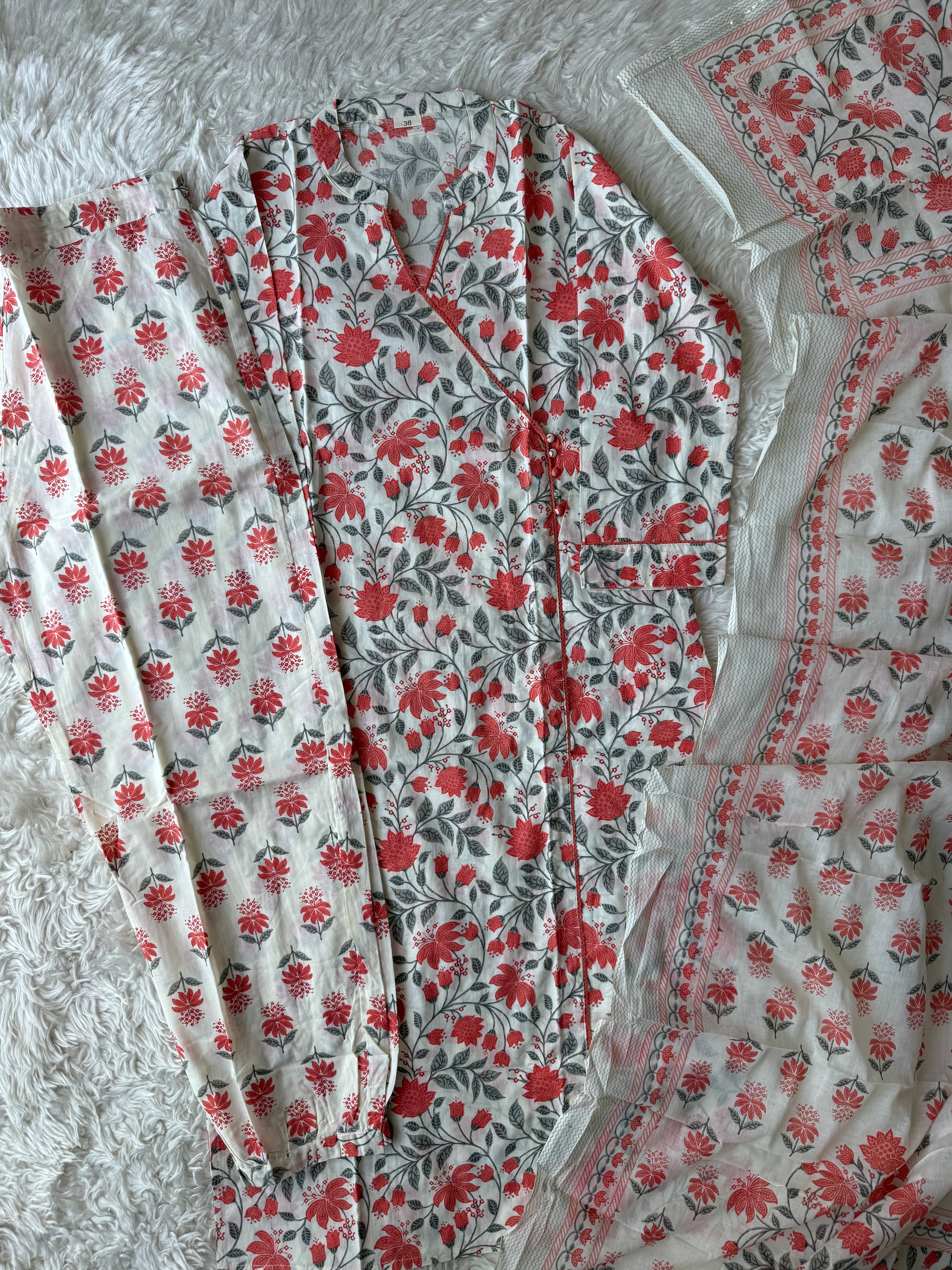 Pure Cotton Kurti Afghani Pant Dupatta Set