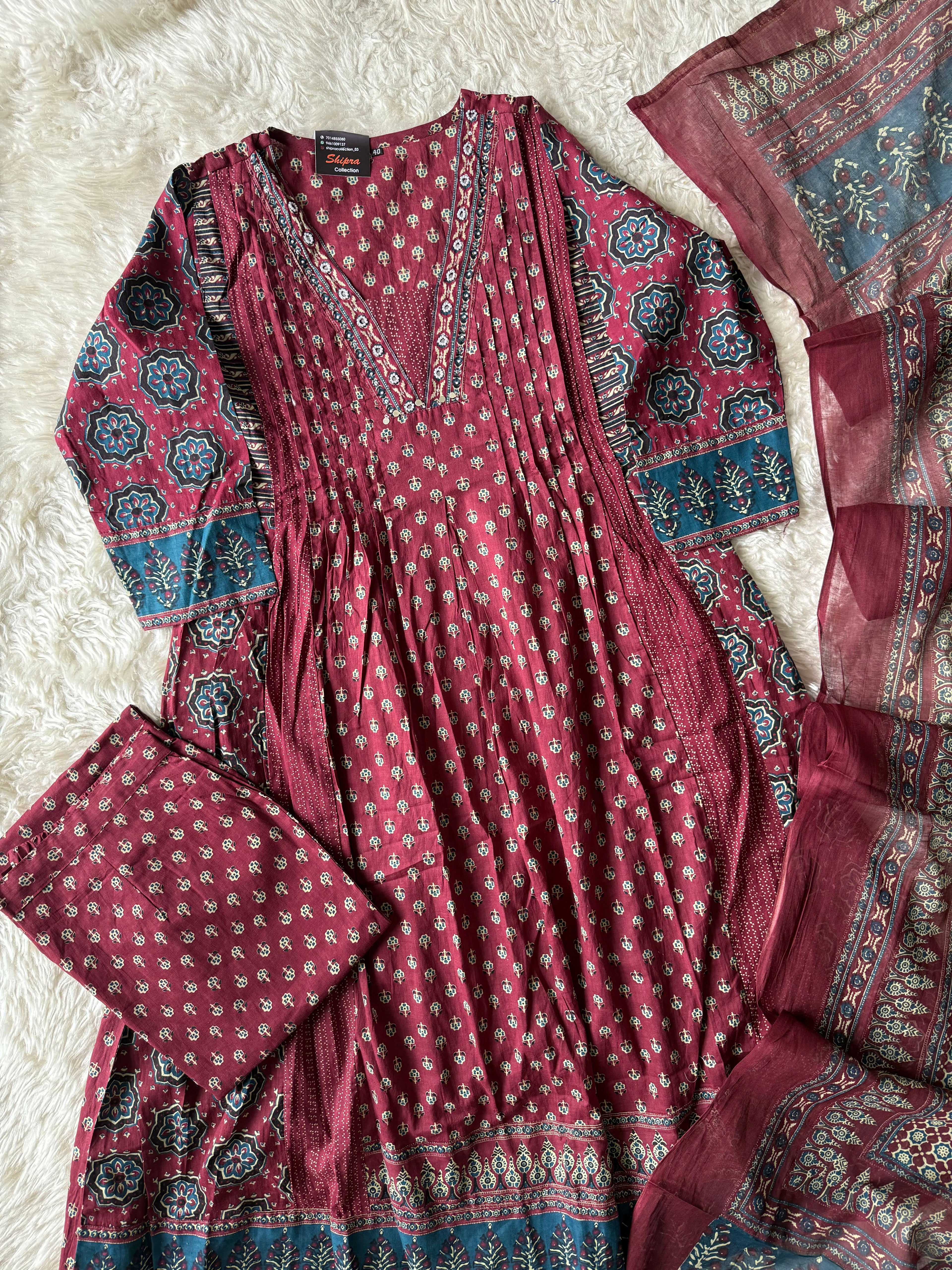 Premium Cotton Kurti plazo Dupatta Set