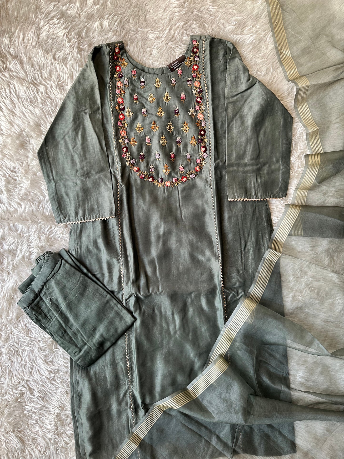 Chanderi Silk Kurti Pant Dupatta Set