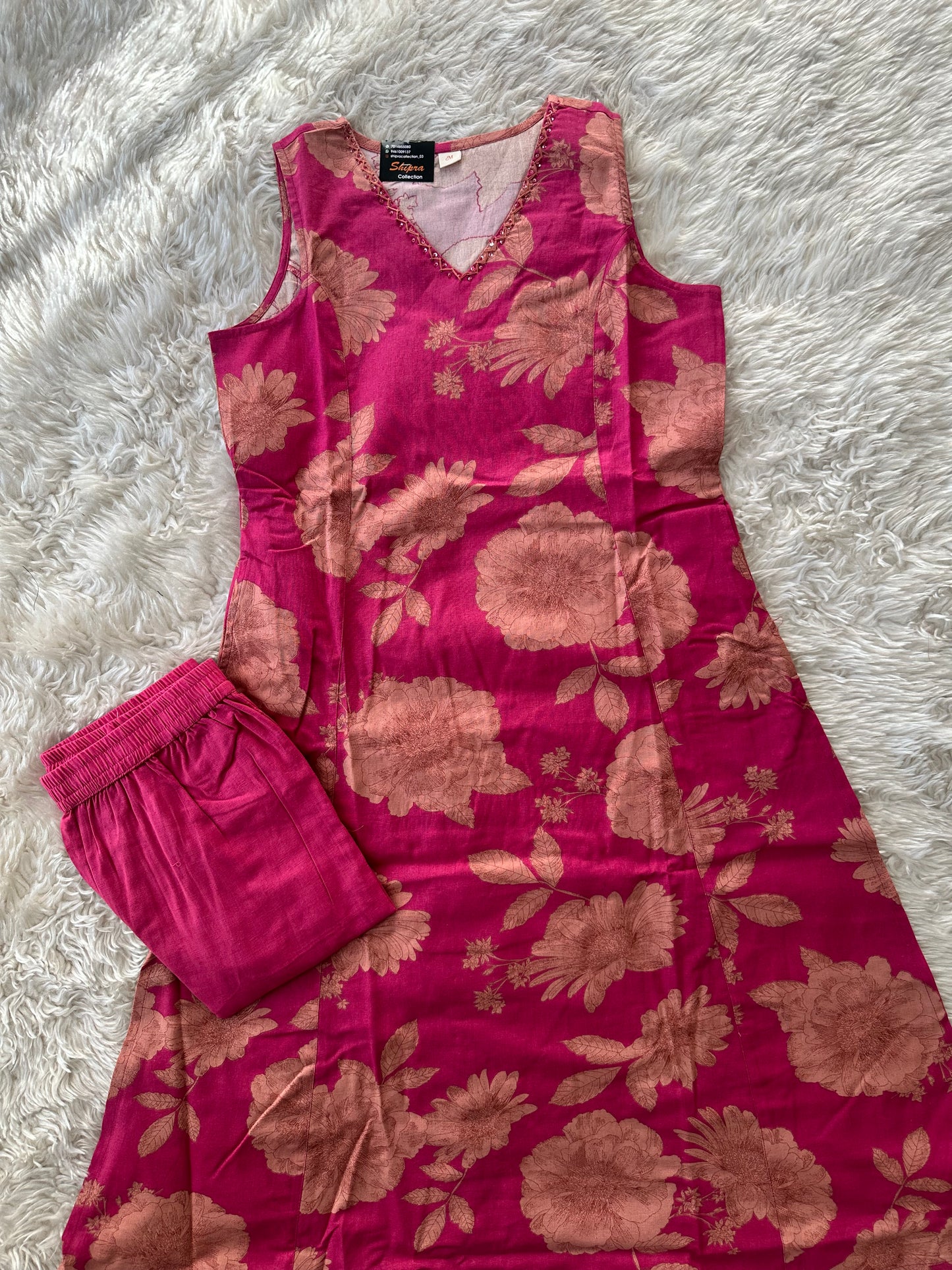 Khadi Cotton Sleeveless Kurti Pant Set