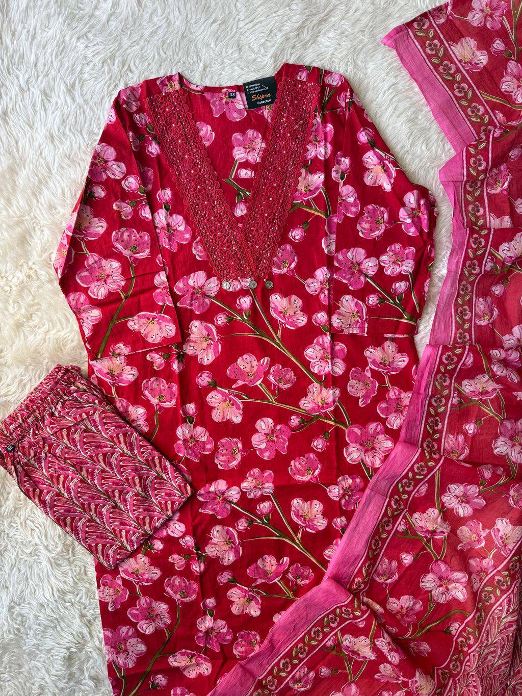 Pure Cotton Kurti Pant Dupatta Set