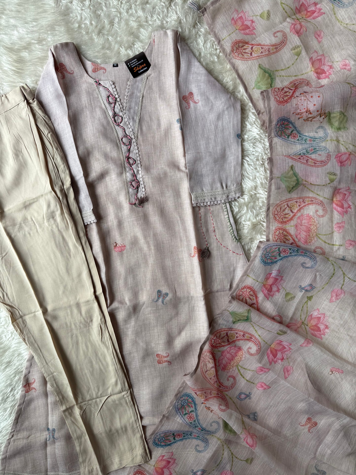 Linen Kurti Pant Dupatta Set