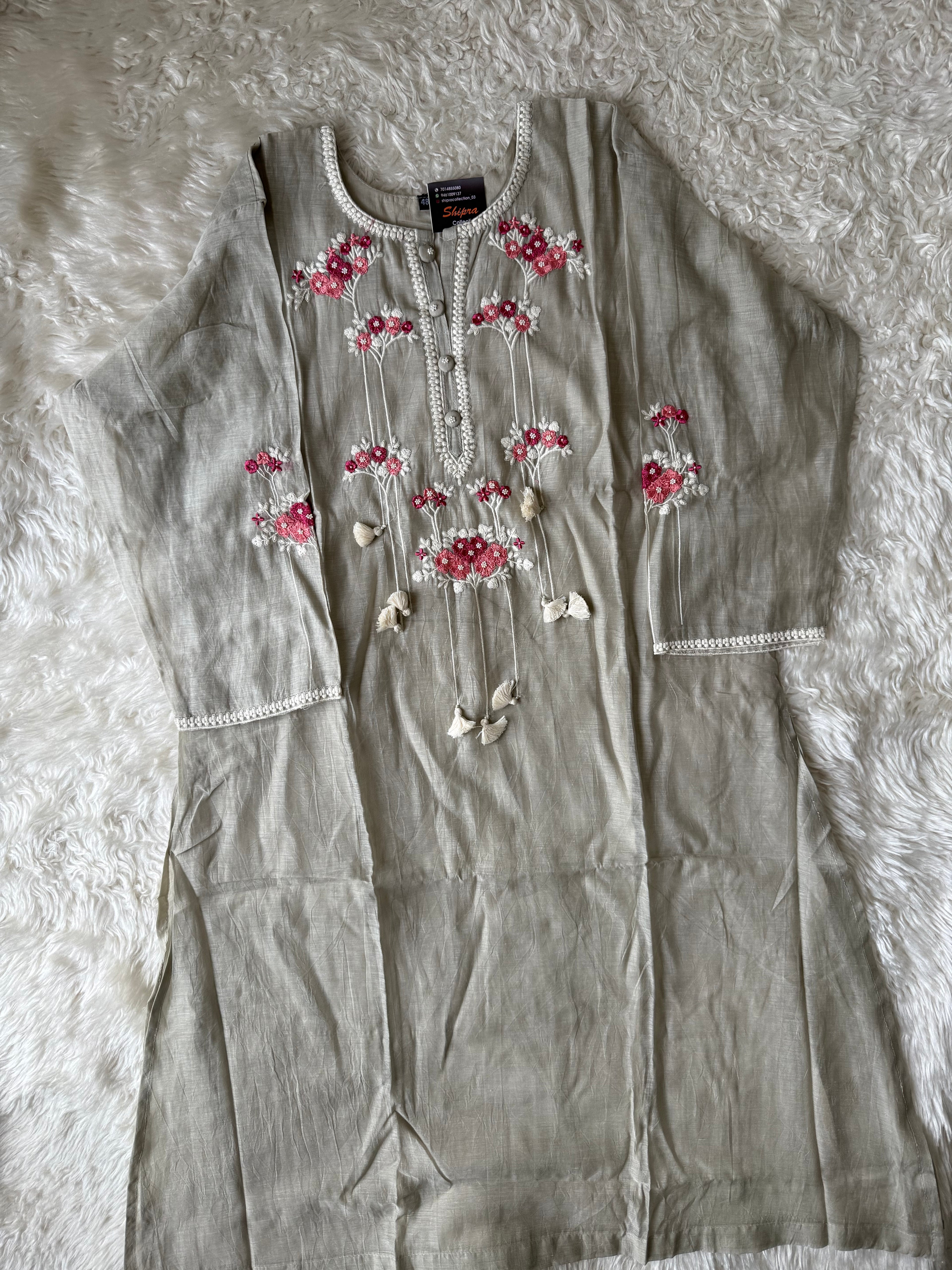 “Plus Size” Mul Chanderi Kurti Pant Dupatta Set